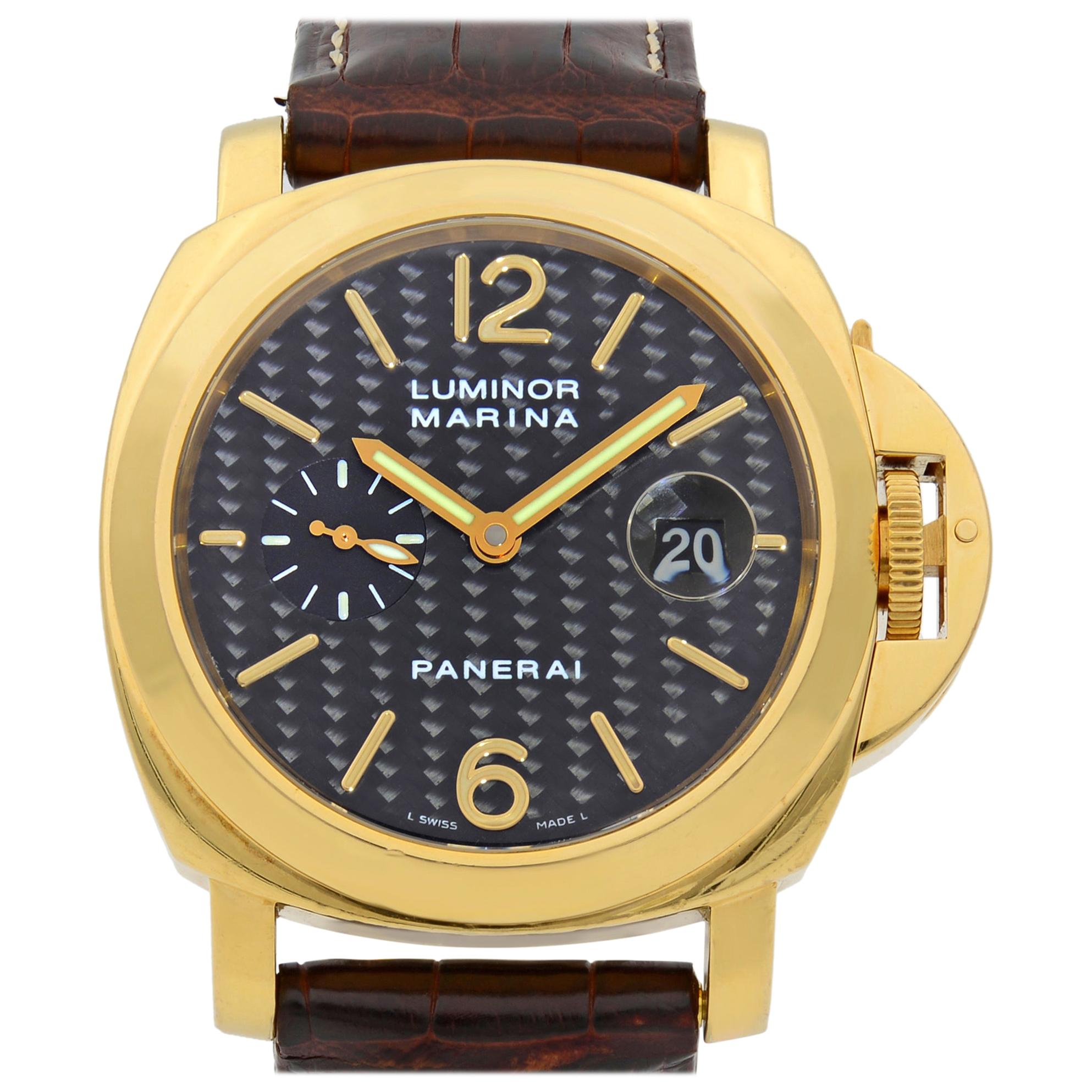 Panerai Luminor Marina 18k Gold Carbon Fiber Dial Automatic Men's Watch PAM00140
