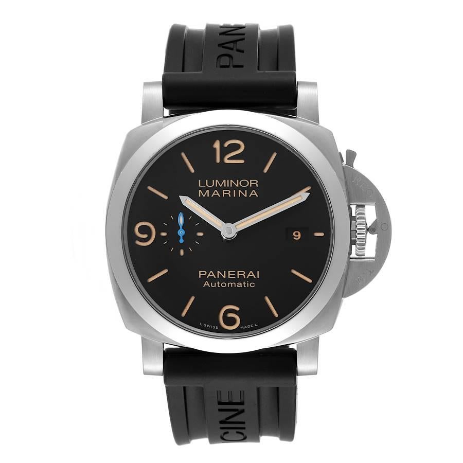 Panerai Luminor Marina 1950 3 Days Steel Mens Watch PAM01312 Box Papers. Mouvement automatique à remontage automatique. Boîtier en acier inoxydable de 44.0 mm de diamètre, en deux parties et de forme coussin. Protecteur de couronne breveté par