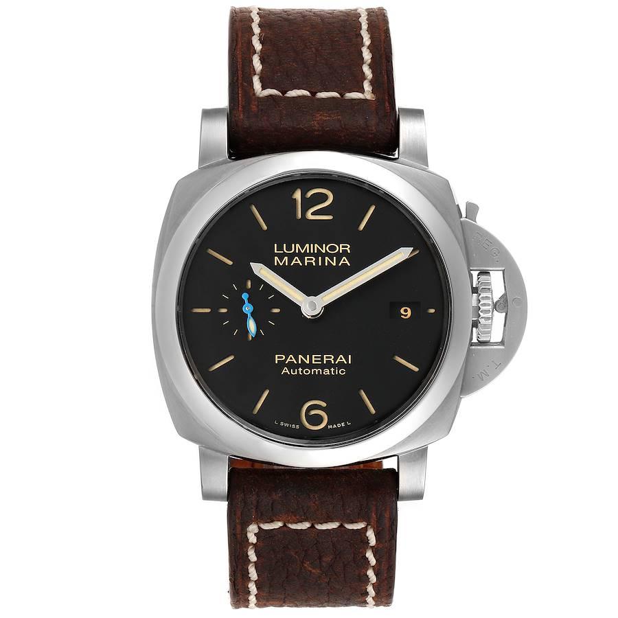 Panerai Luminor Marina 1950 42mm Mens Watch PAM01392 Box Papers. Automatic self-winding movement. Two part cushion shaped stainless steel case 42.0 mm in diameter. Panerai patented crown protector. Transparrent exhibition case back. Polished