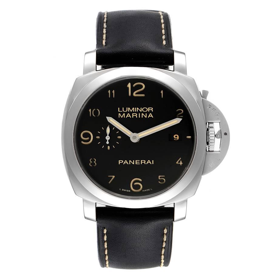 Panerai Luminor Marina 1950 44mm Steel Mens Watch PAM359 PAM00359. Automatic self-winding movement. Two part cushion shaped stainless steel case 44.0 mm in diameter. Panerai patented crown protector. Transparrent case back. Polished stainless steel