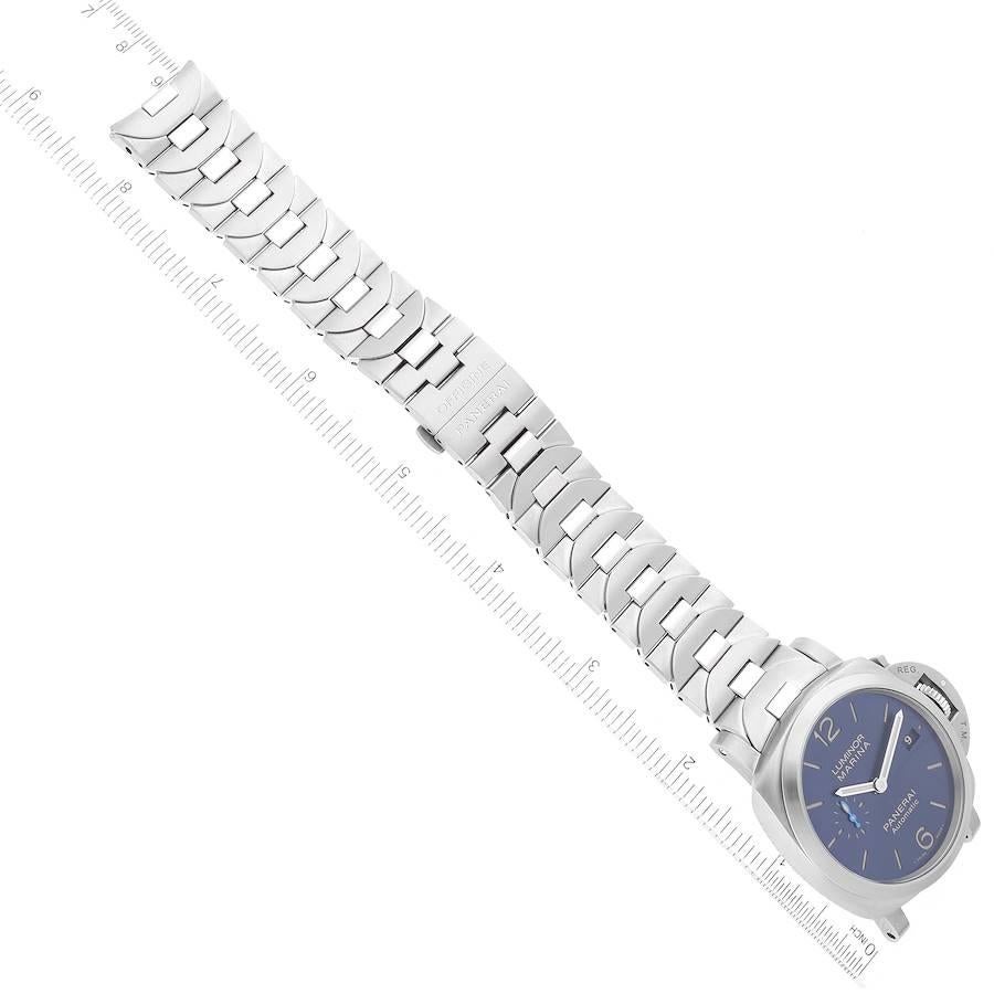 Panerai Luminor Marina 1950 Blue Dial Steel Watch PAM01028 Box Card For Sale 1