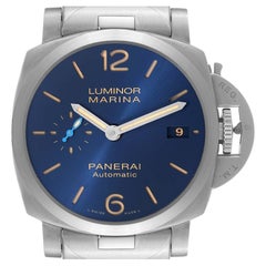 Used Panerai Luminor Marina 1950 Blue Dial Steel Watch PAM01028 Box Card