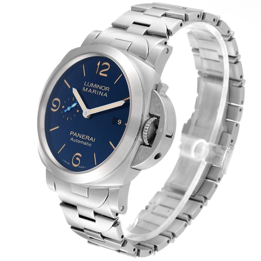 Panerai Luminor Marina 1950 Stahluhr mit blauem Zifferblatt PAM01058, ungetragen Herren