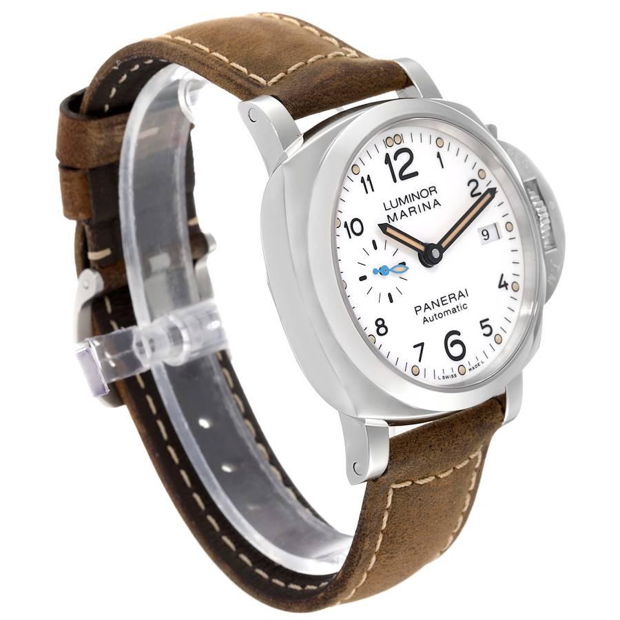 Panerai Luminor Marina 1950 weißes Zifferblatt Stahl Herrenuhr PAM01523 Box Karte im Zustand „Hervorragend“ in Atlanta, GA
