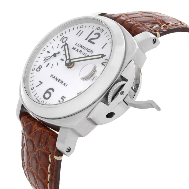 Panerai Luminor Marina AutomatikHerrenuhr mit weißem Zifferblatt aus Stahl PAM00049 bei 1stDibs