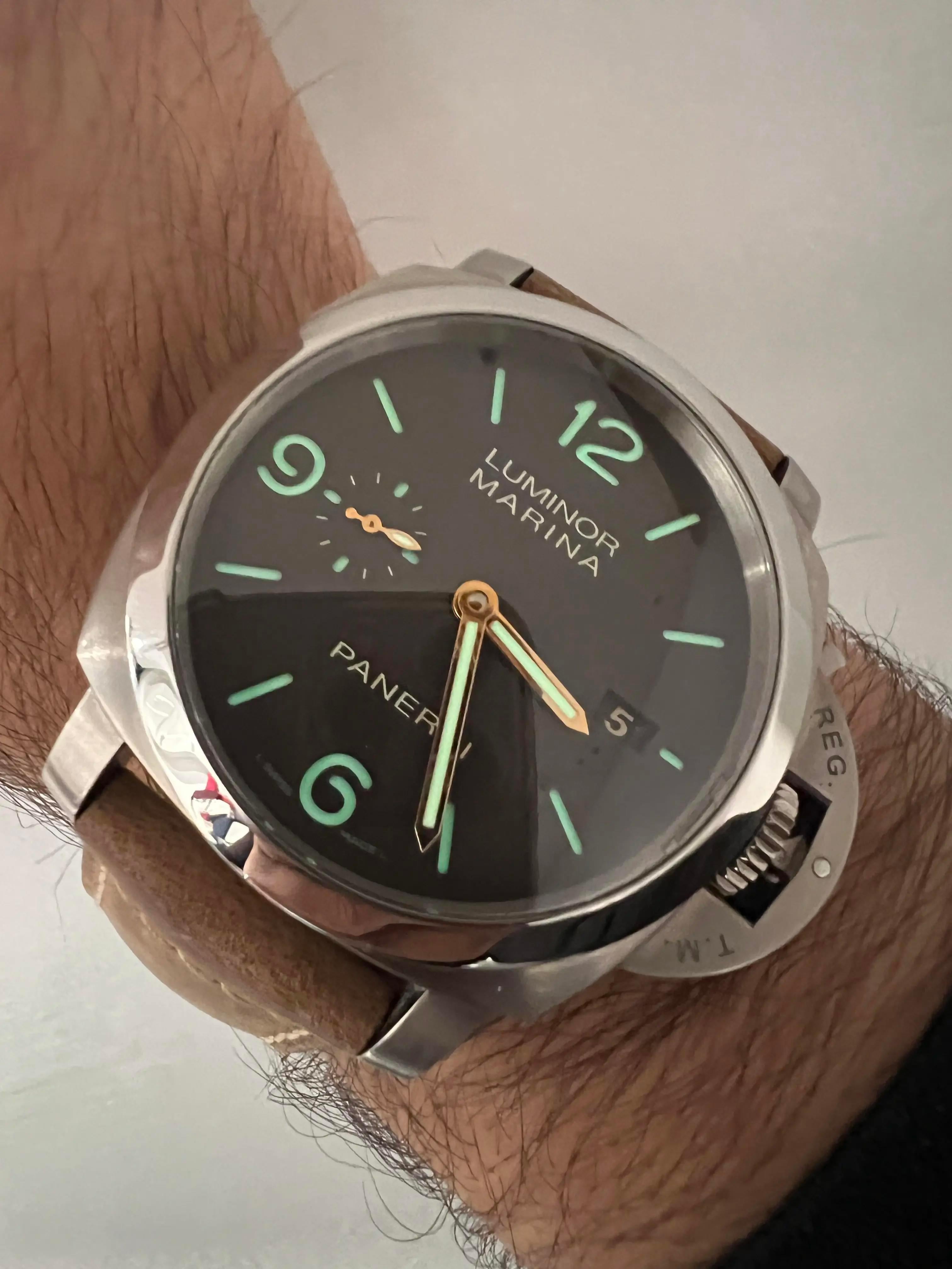 Panerai Luminor Marina 44mm 1950 3 Days Brown Dial Titanium PAM00351 Box Set In Excellent Condition For Sale In New York, NY