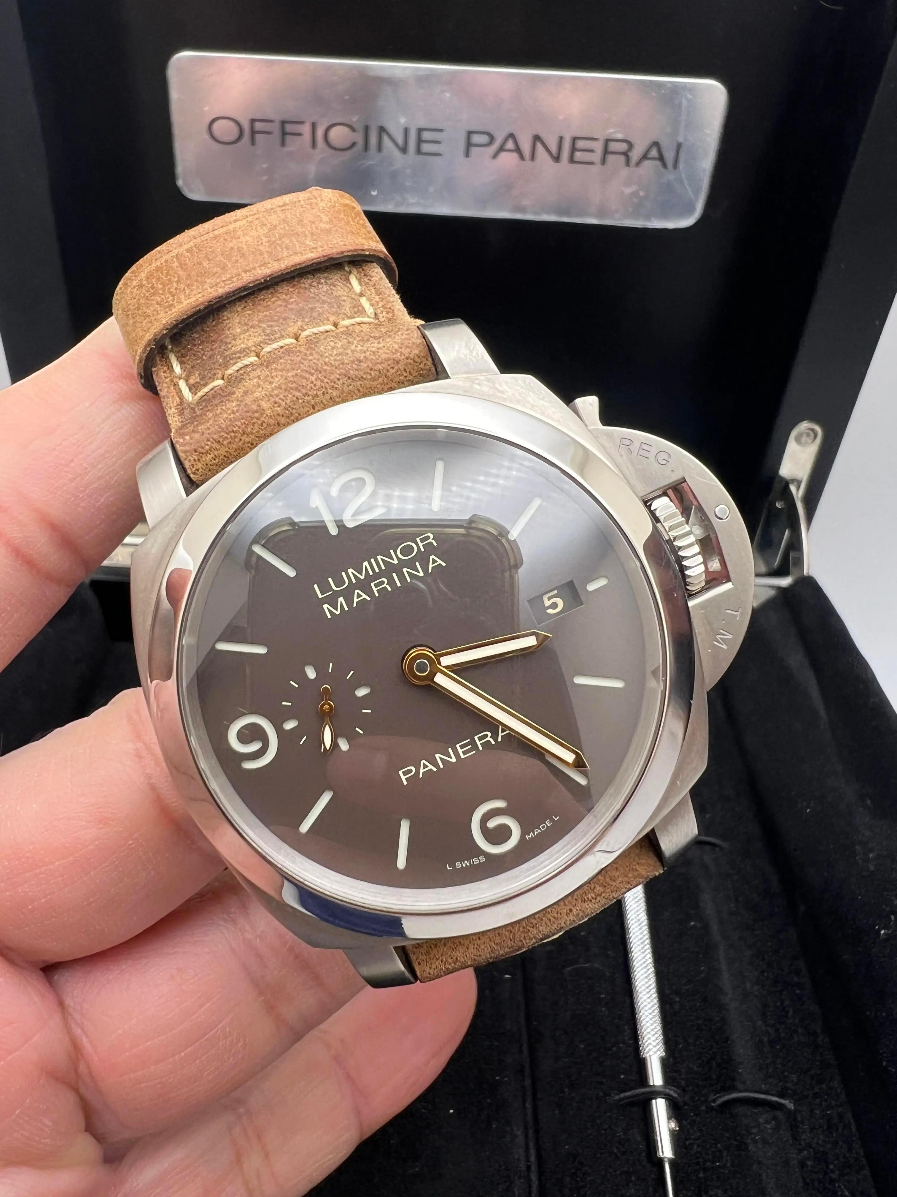 Men's Panerai Luminor Marina 44mm 1950 3 Days Brown Dial Titanium PAM00351 Box Set For Sale
