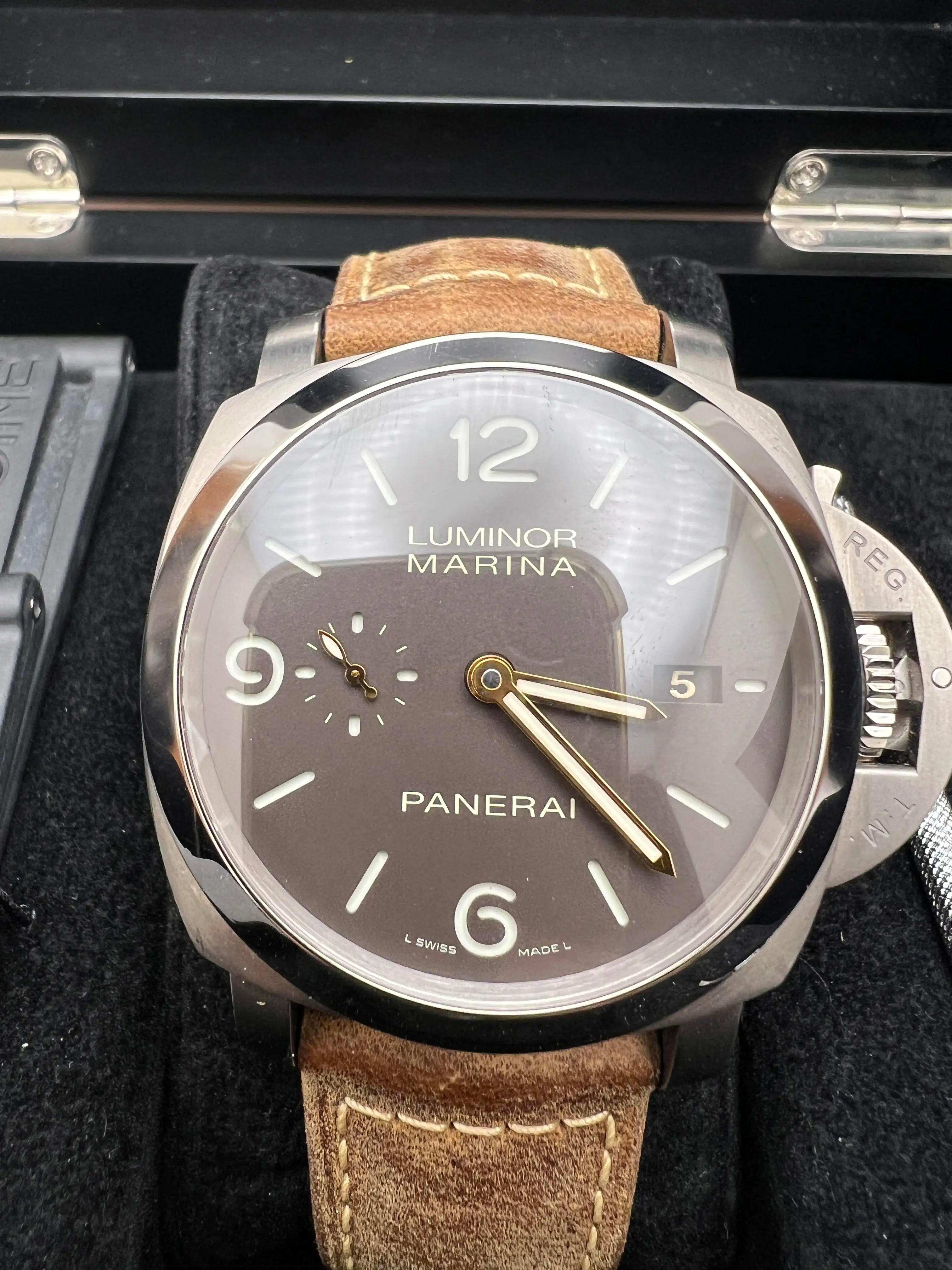 Panerai Luminor Marina 44mm 1950 3 Days Brown Dial Titanium PAM00351 Box Set For Sale 1