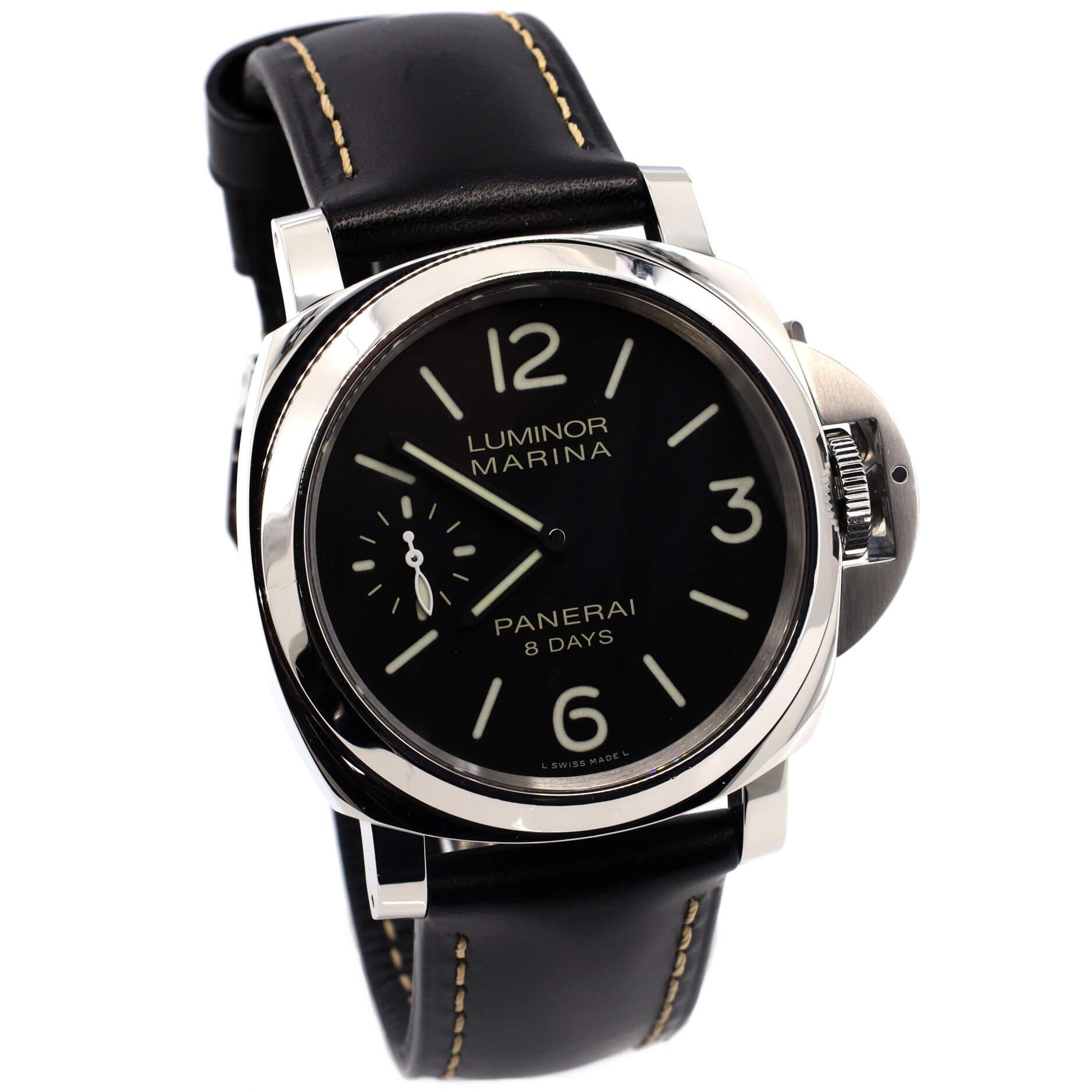 Panerai Luminor Marina 8 Tage Acciaio Handuhr aus Edelstahl und Leder im Zustand „Gut“ in New York, NY