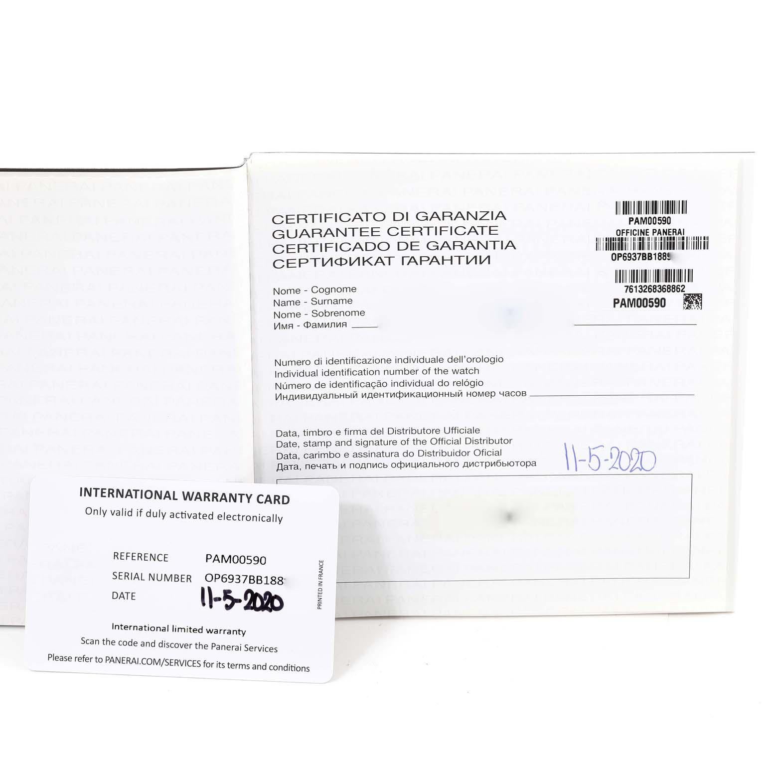 Panerai Luminor Marina 8 Days Limited Edition Steel Mens Watch PAM00590 Box Card 4