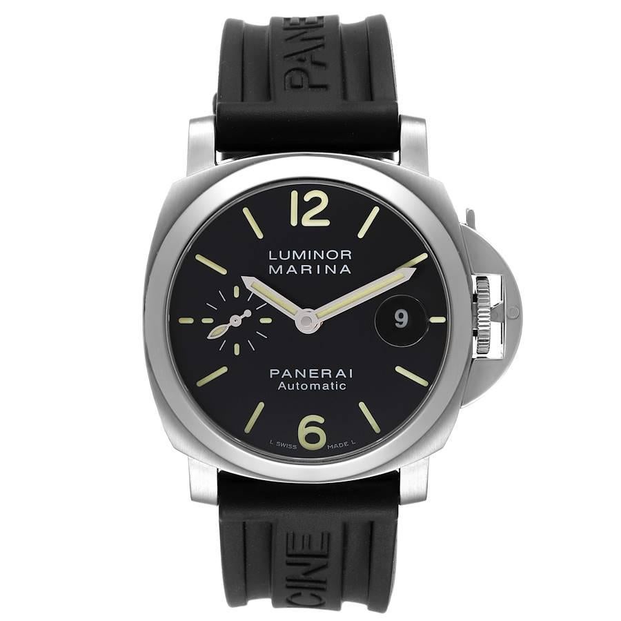 Panerai Luminor Marina Automatic 40mm Watch PAM048 PAM00048 Box Card. Automatic self-winding movement. Two part cushion shaped stainless steel case 40.0 mm in diameter. Polished Panerai patented crown protector. Polished stainless steel sloped