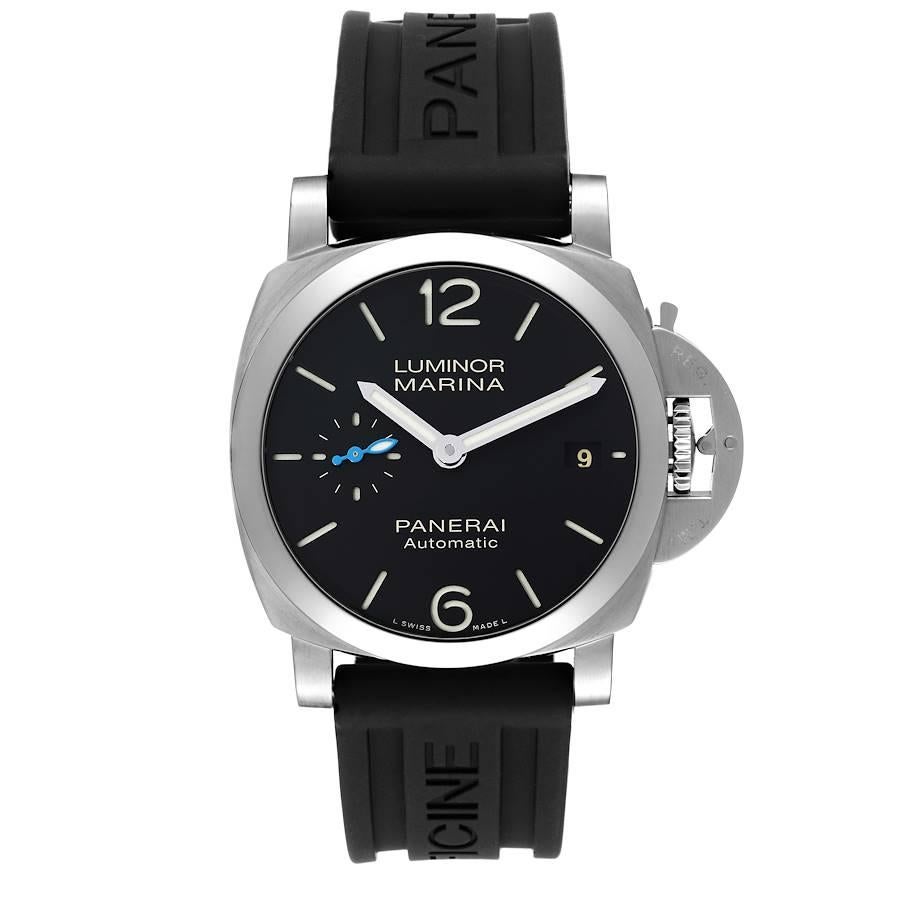 Panerai Luminor Marina Automatic Steel Orologio da Uomo PAM01372 Non indossato. Movimento automatico a carica automatica. Cassa a cuscino in acciaio inossidabile di 40.0 mm di diametro. Protezione della corona brevettata Panerai lucidata. Lunetta in