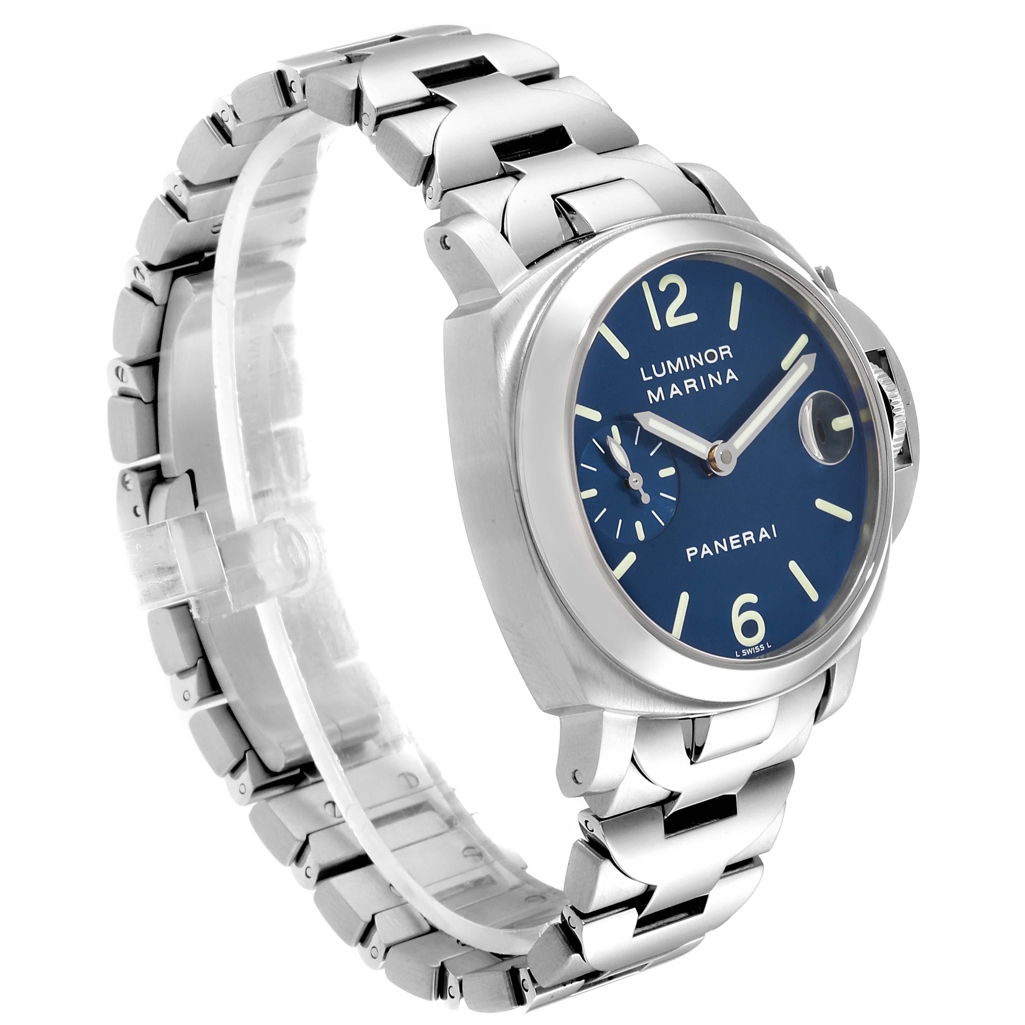 Panerai Luminor Marina Blue Dial Men's Watch PAM00120 Box Papers In Excellent Condition For Sale In Atlanta, GA