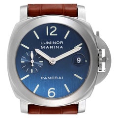Panerai Luminor Marina Blue Dial Steel Mens Watch PAM00070 Box Papers