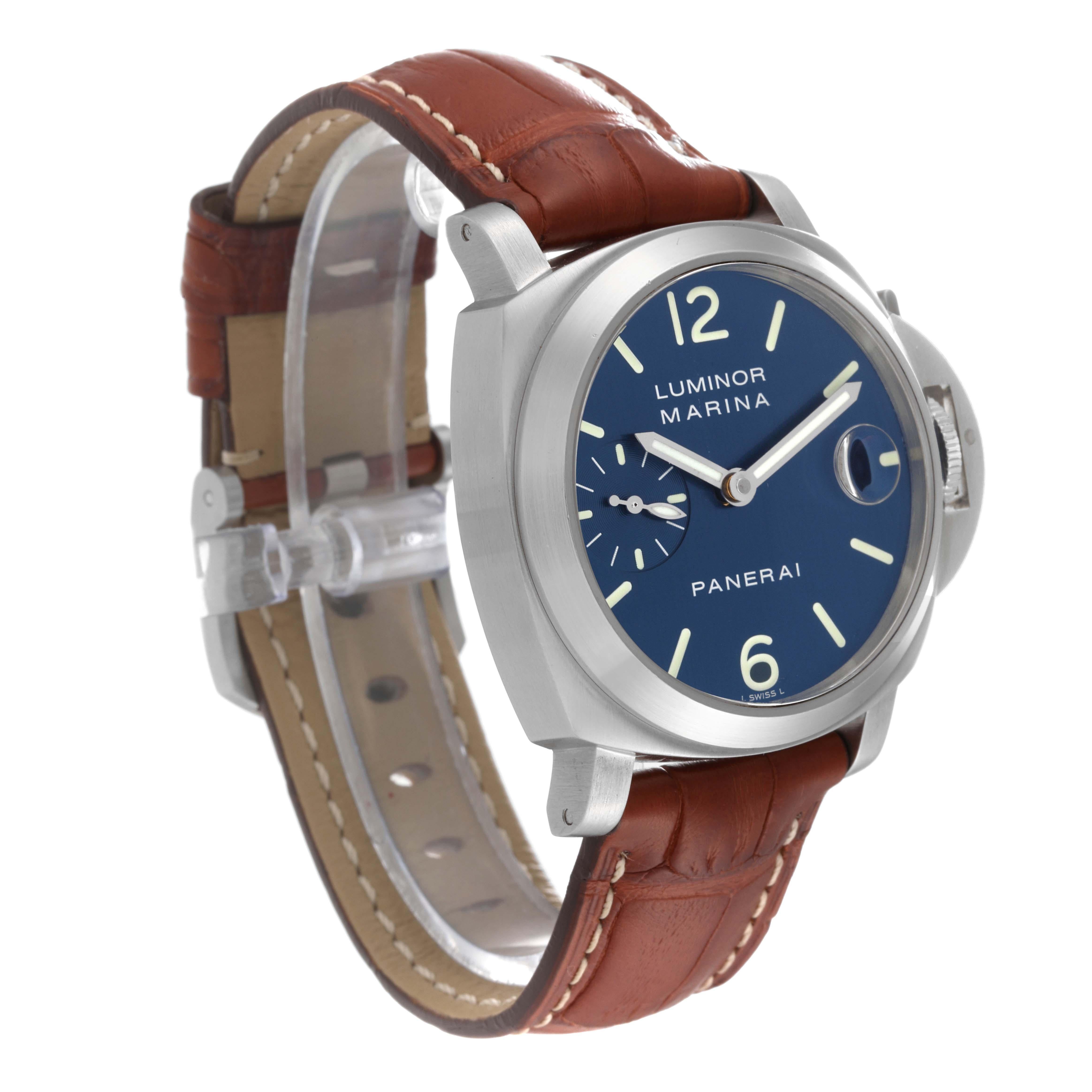 Panerai Luminor Marina Blue Dial Steel Mens Watch PAM00070 In Excellent Condition In Atlanta, GA