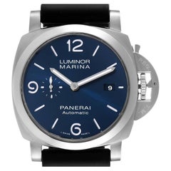 Panerai Luminor Marina Blue Dial Steel Mens Watch PAM01313 Box Card