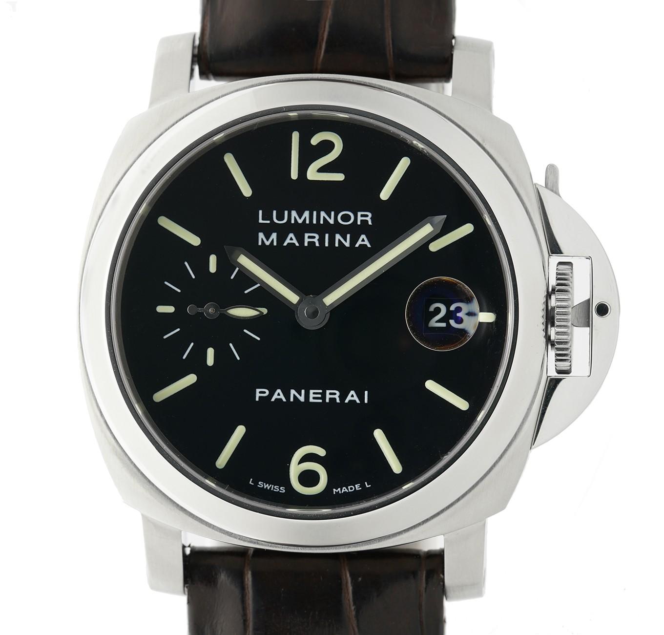 Panerai Luminor Marina PAM00048, Black Dial, Certified and Warranty In Excellent Condition In Miami, FL