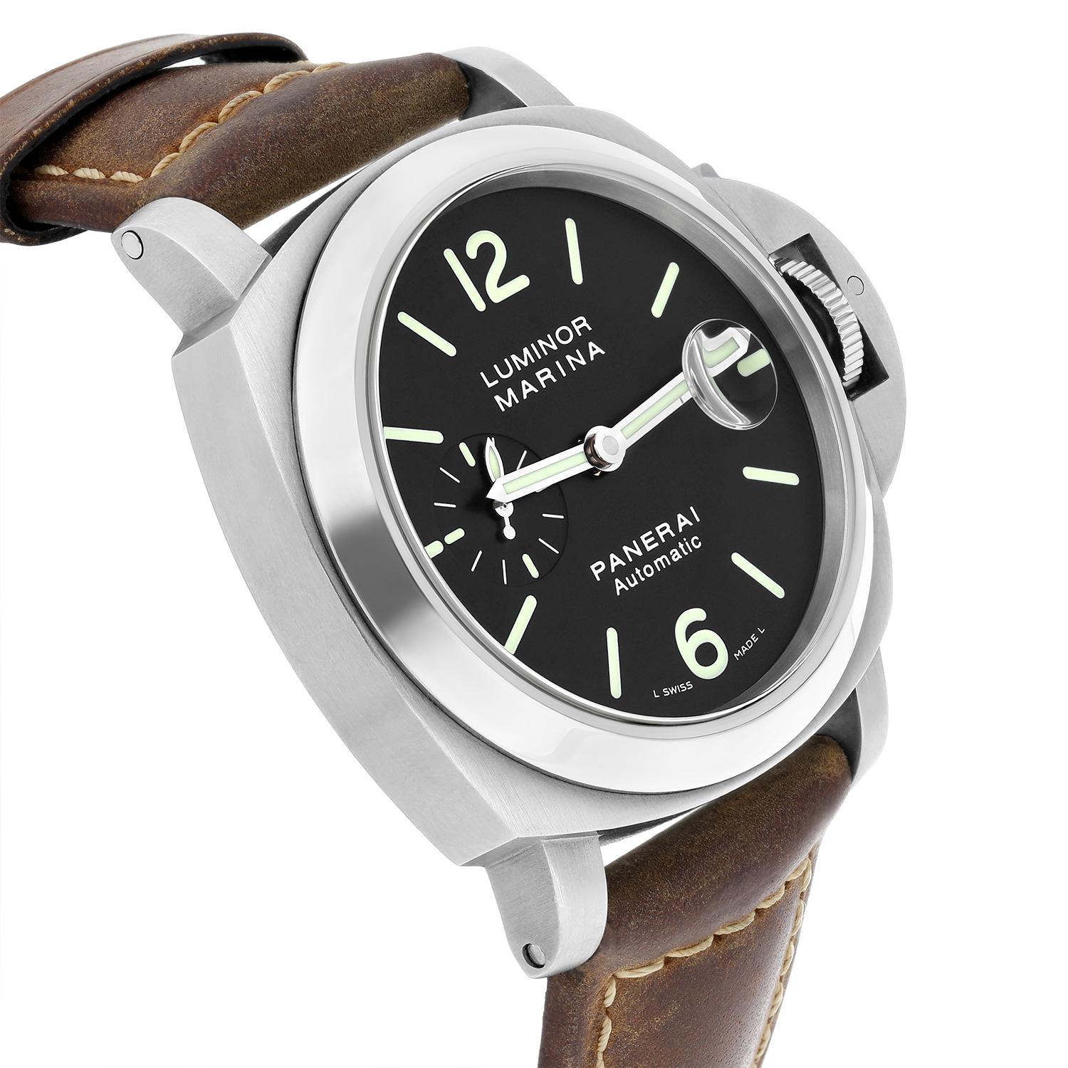Panerai Luminor Marina PAM00104 Small Second Date Automatic Men's Watch In Excellent Condition For Sale In New York, NY