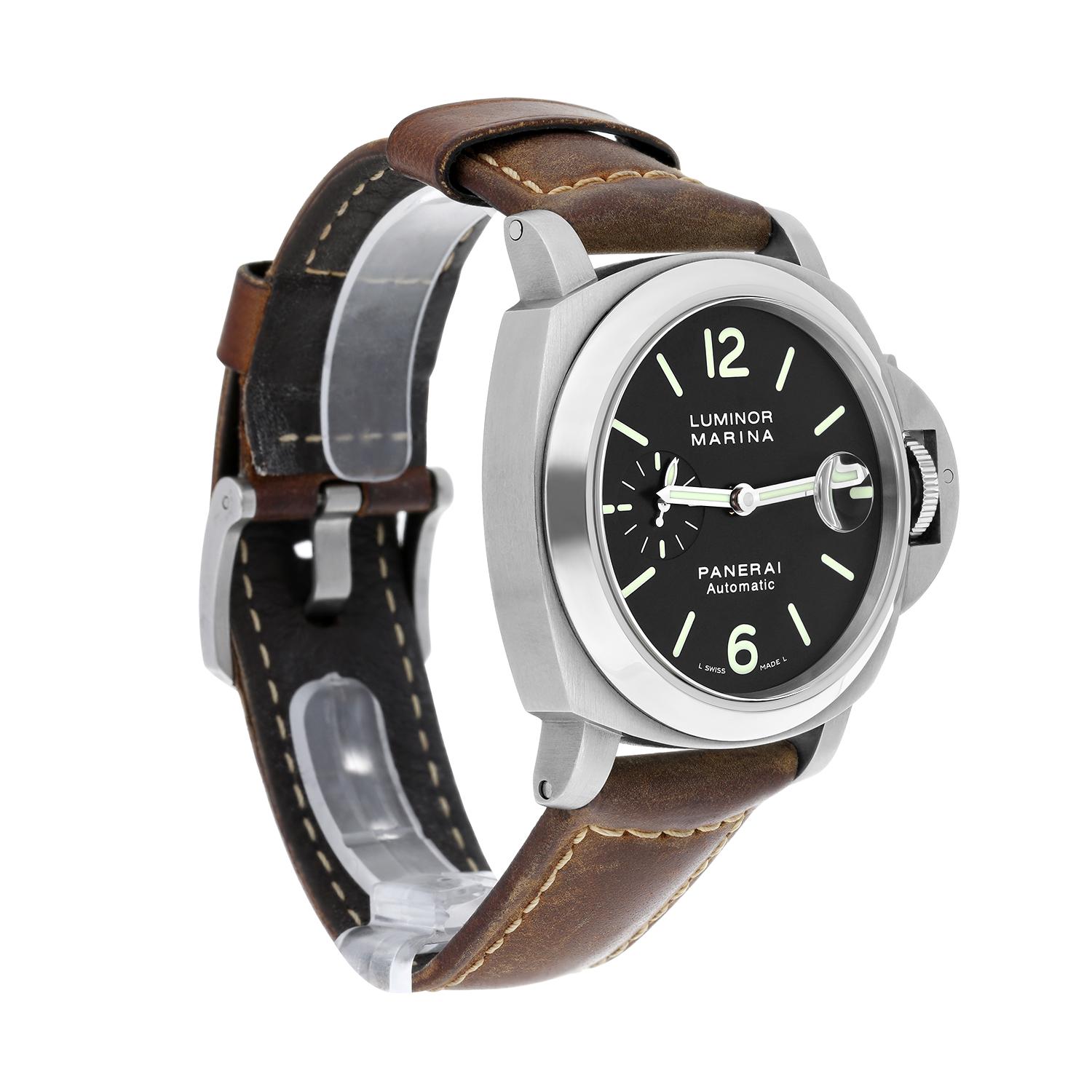 Panerai Luminor Marina PAM00104 Kleine Automatik-Herrenuhr mit zweitem Datum im Angebot 2