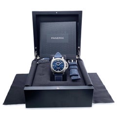 Panerai Luminor Marina PAM01117 Blue Dial Titanium Mens Watch Box Papers