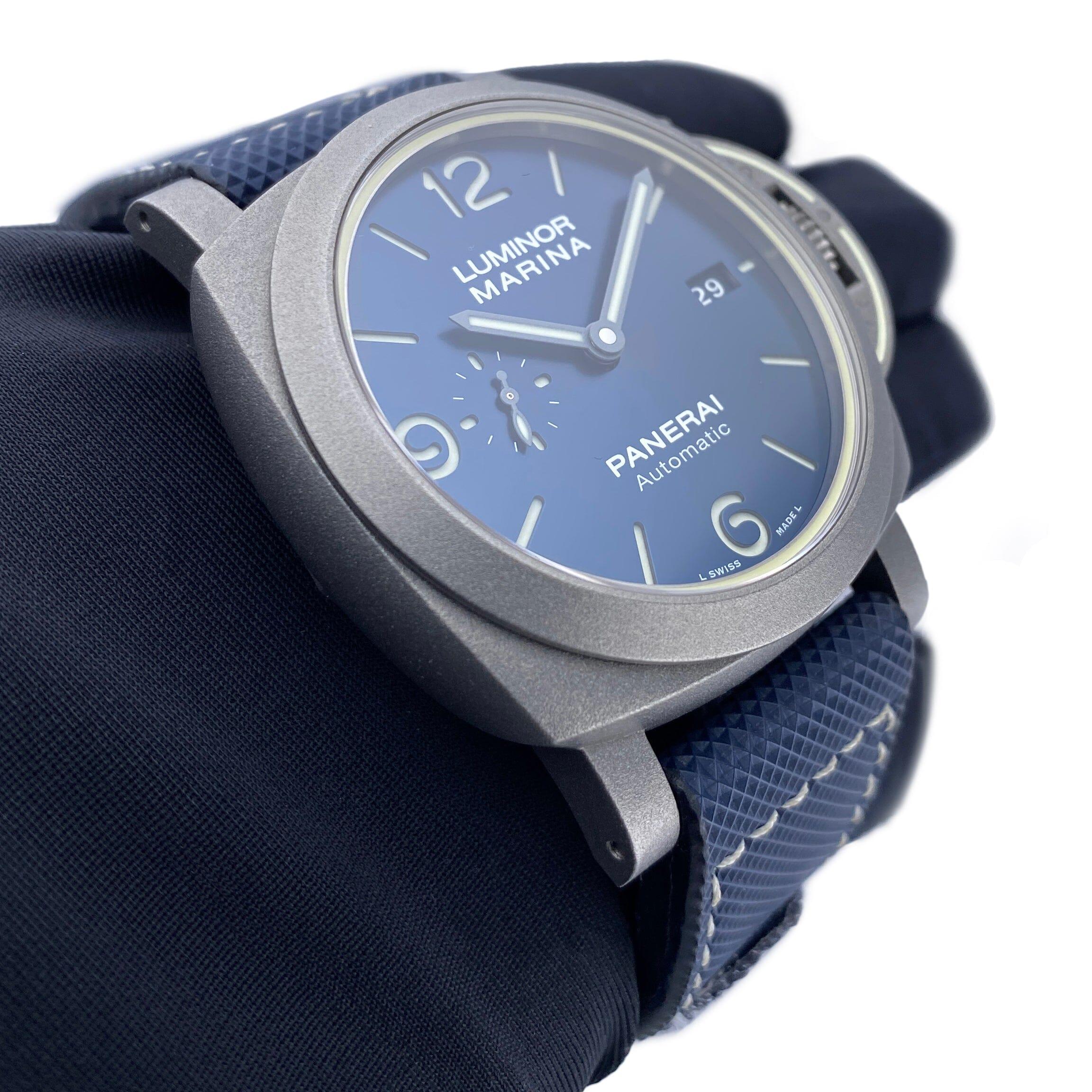 Panerai Luminor Marina PAM01117 Blau Zifferblatt Titan Herrenuhr Box Papiere im Angebot 1