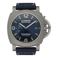 Panerai Luminor Marina PAM01117 Blue Dial Titanium Mens Watch Box Papers