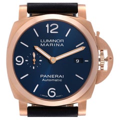 Panerai Luminor Marina Rose Gold Blue Dial Mens Watch PAM01112 Box Card