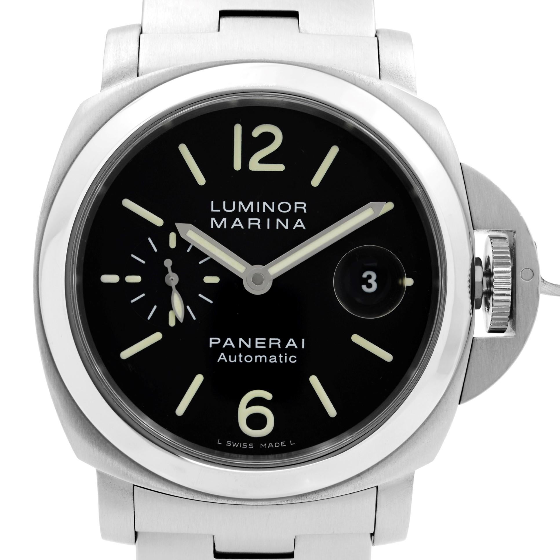 Pre-owned Panerai Luminor Marina Stainless Steel Black Dial Automatic Men's Watch PAM00299. No Original Box and Papers are Included. Comes with Chronostore Presentation Box and Authenticity Card. Covered by 1-year Chronostore Warranty.