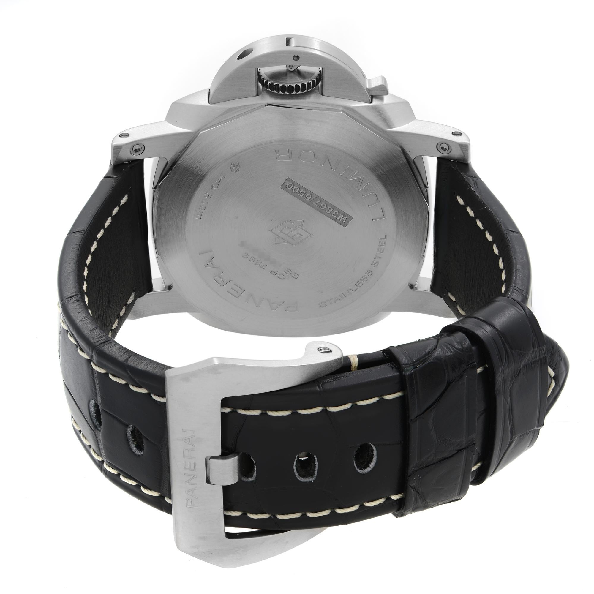 Montre automatique Panerai Luminor Marina en acier avec cadran noir et bracelet en cuir PAM01312 Pour hommes en vente
