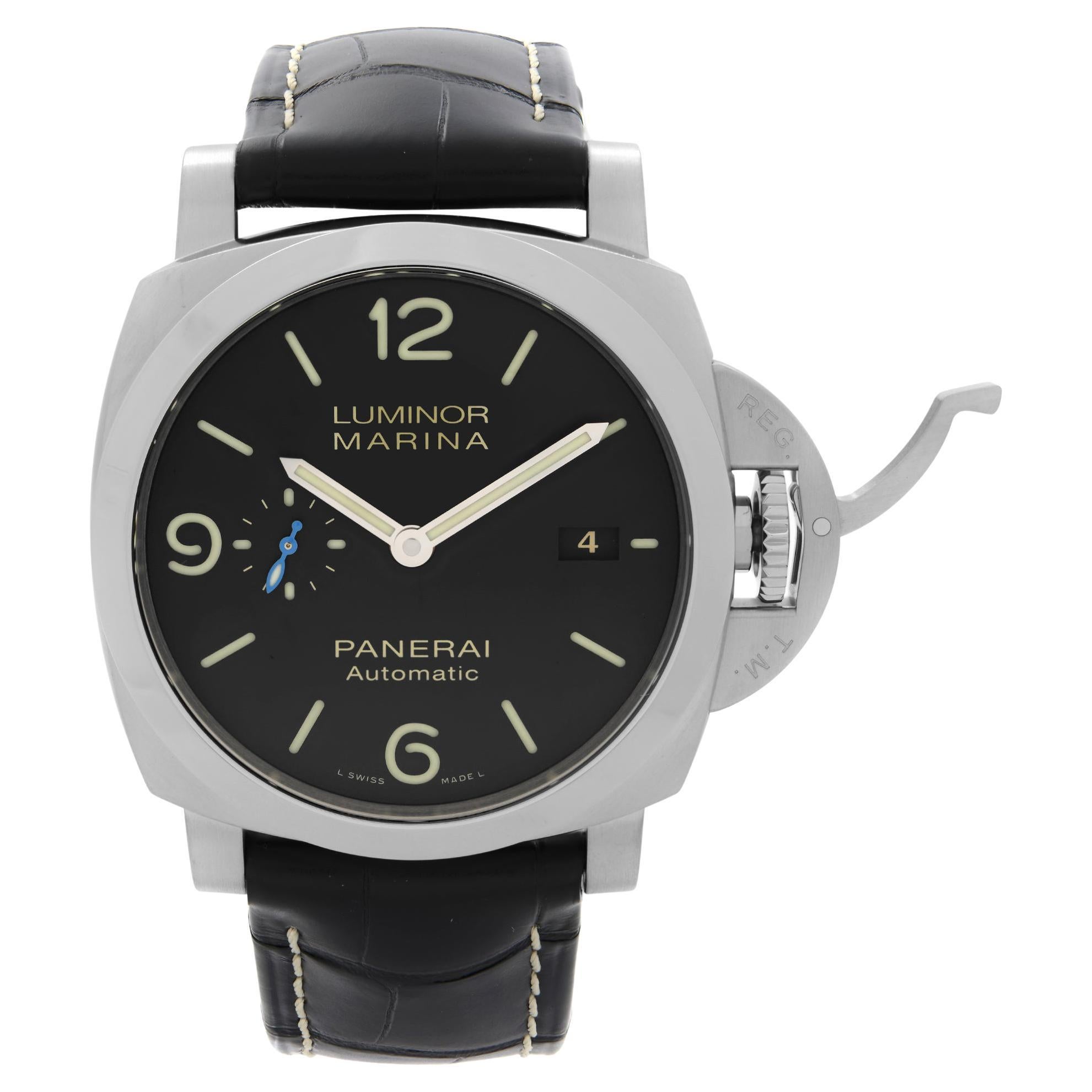 Panerai Luminor Marina Steel Black Dial Leather Strap Automatic Watch PAM01312 For Sale