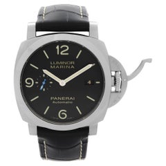Used Panerai Luminor Marina Steel Black Dial Leather Strap Automatic Watch PAM01312