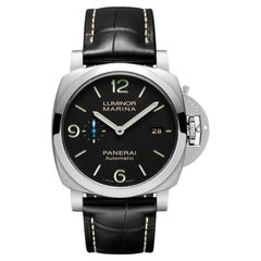 Used Panerai Luminor Marina Steel Black Dial Leather Strap Automatic Watch PAM01312
