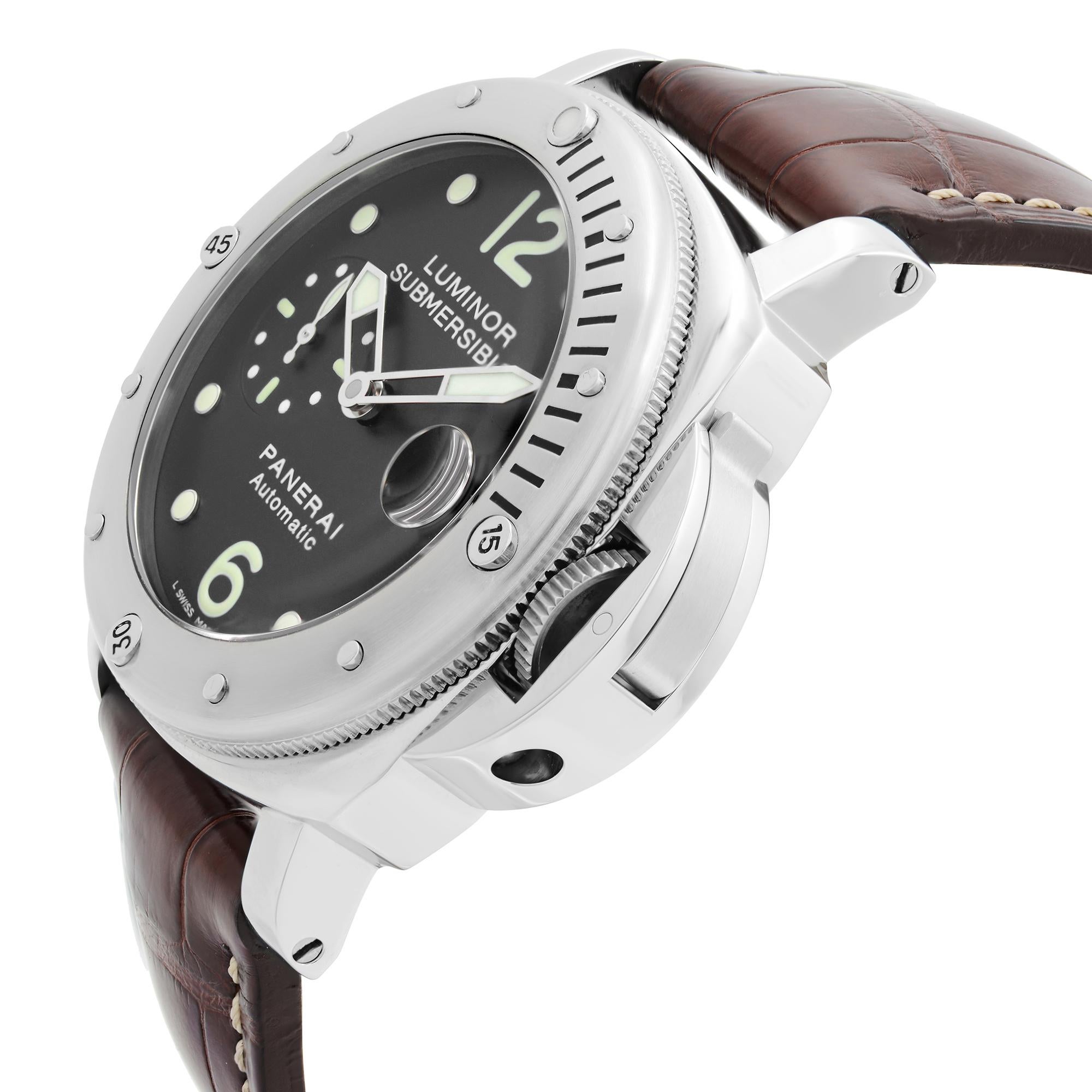 Panerai Luminor Submersible Steel Black Dial Automatic Men's Watch PAM00024 In Good Condition In New York, NY