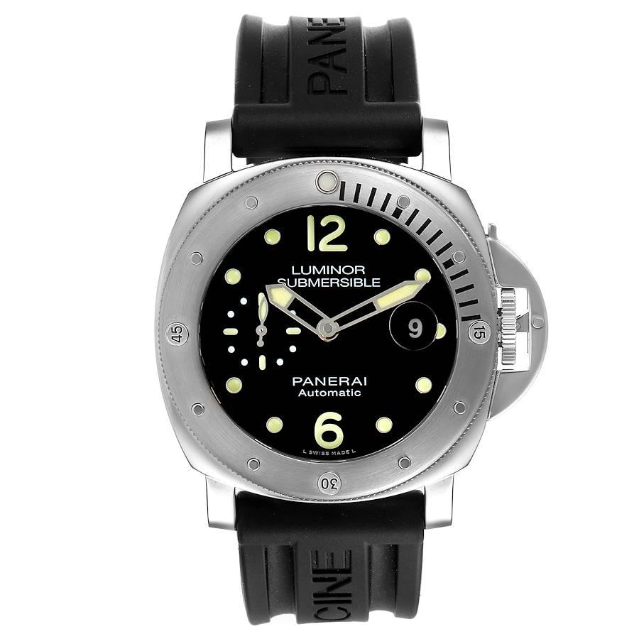 Panerai Luminor Submersible 44mm Steel Mens Watch PAM01024 Box Card. Automatic self-winding movement. Two part cushion shaped stainless steel case 44.0 mm in diameter. Panerai patented crown protector. Unidirectional rotating professional diver's