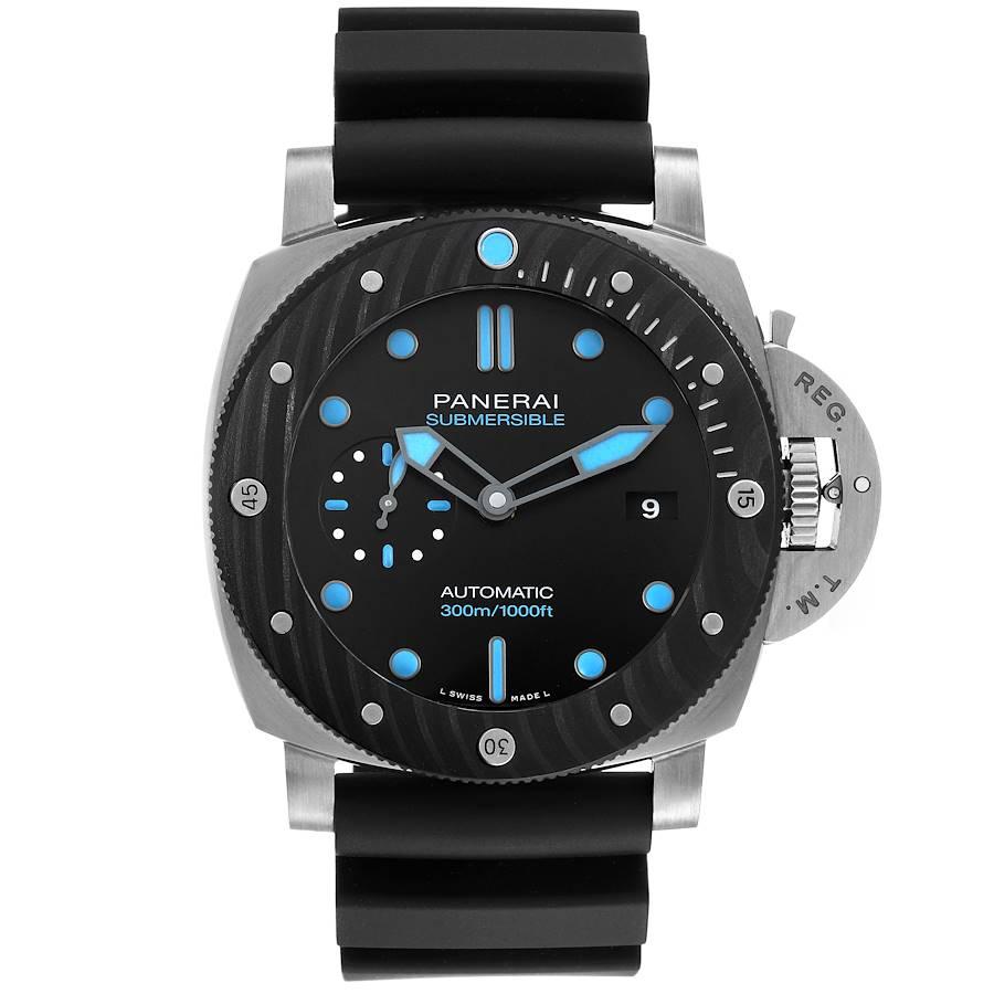 Panerai Luminor Submersible BMG-TECH Mens Watch PAM00799 Box Papers. Automatic self-winding movement. Stecushion case 47.0 mm in diameter with titanium case back. Panerai patented crown protector. Unidirectional rotating polycarbonate bezel. Scratch
