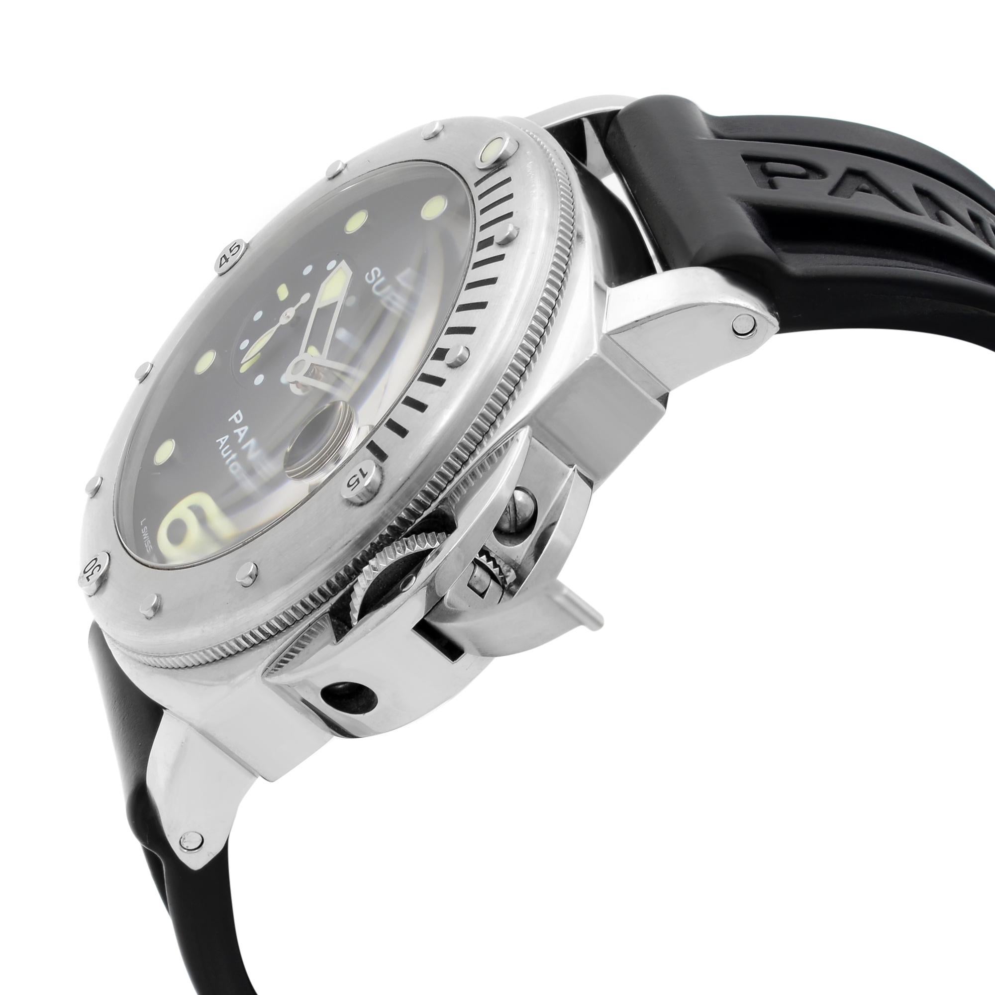 Panerai Luminor Submersible Steel Black Dial Automatic Mens Watch PAM00024 In Excellent Condition In New York, NY