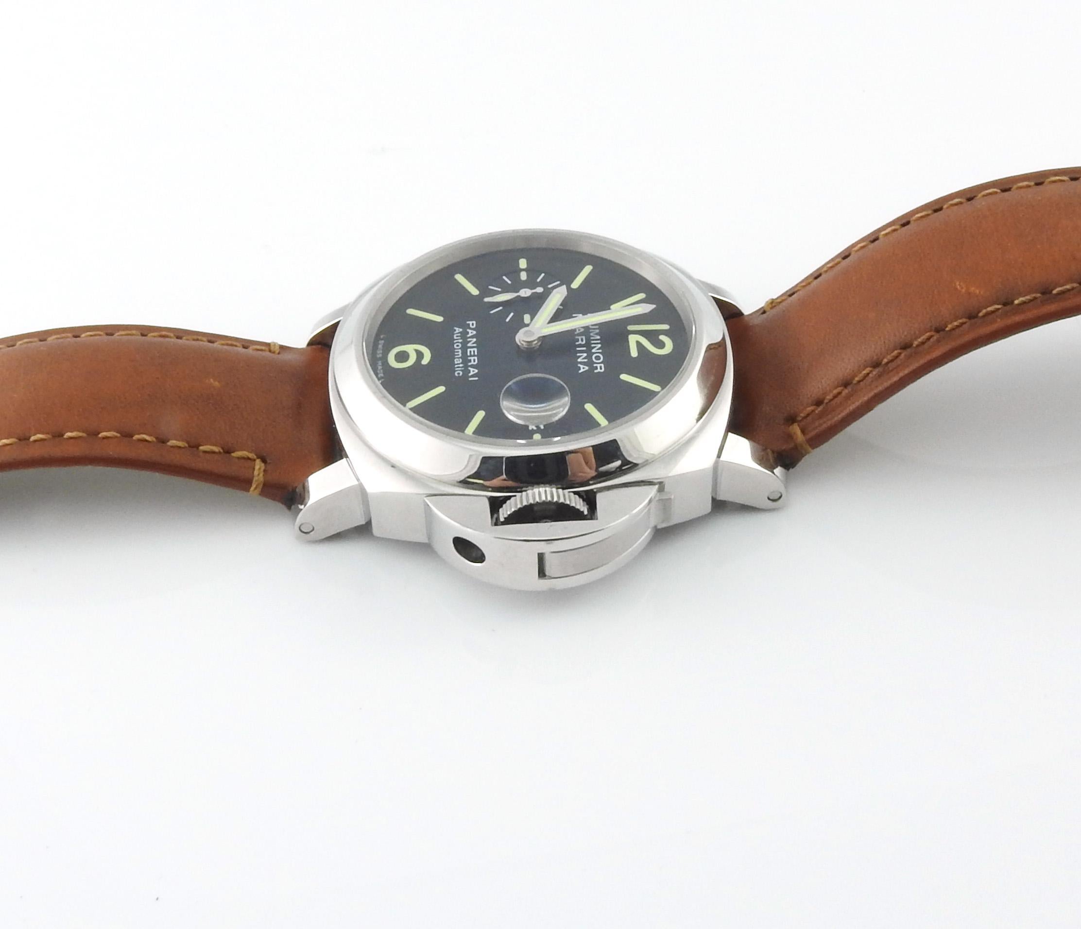 Panerai Men's Automatic Watch OP 6693 PAM 104 Black Dial Luminor Marina In Good Condition In Washington Depot, CT