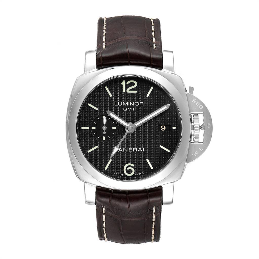 Panerai Officine Luminor 1950 3 Days Power Reserve Watch PAM00535. Automatic self-winding movement. Caliber P.9001. Stainless steel cushion shaped case 42 mm in diameter. Panerai patented crown protector. Exhibition sapphire caseback. Stainless