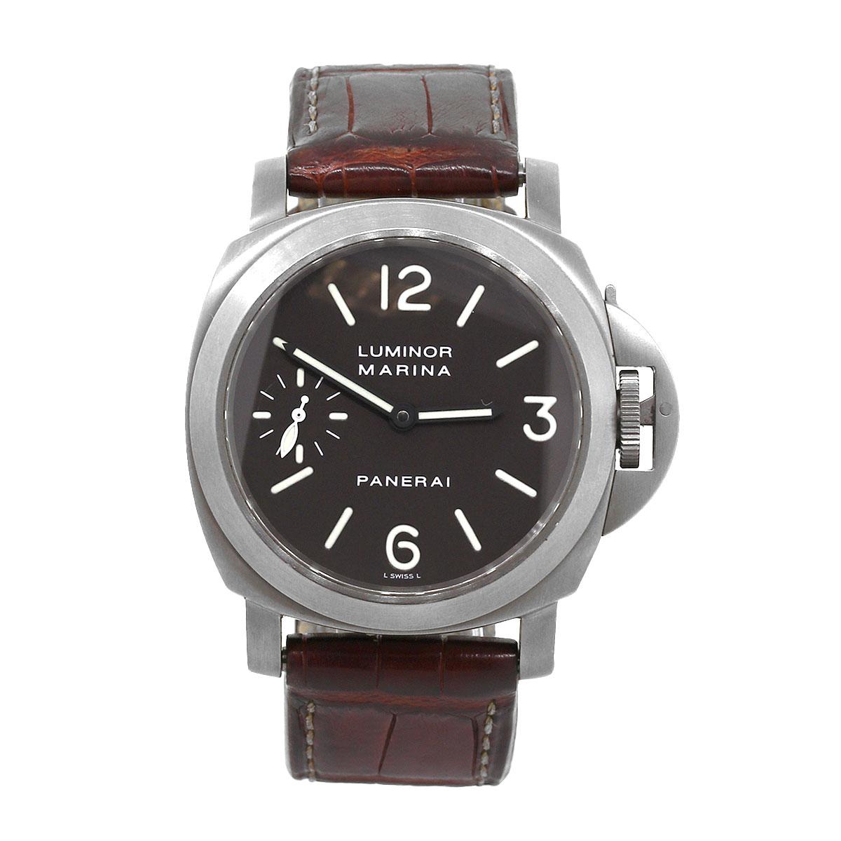 Brand: Panerai Luminor Marina
MPN: PAM 0061
Case Material: Titanium
Case Diameter: 44mm
Crystal: Sapphire crystal
Bezel: Titanium
Dial: Tobacco Dial chronograph dial with luminescent hands and hour markers
Bracelet: Brown leather strap (factory).