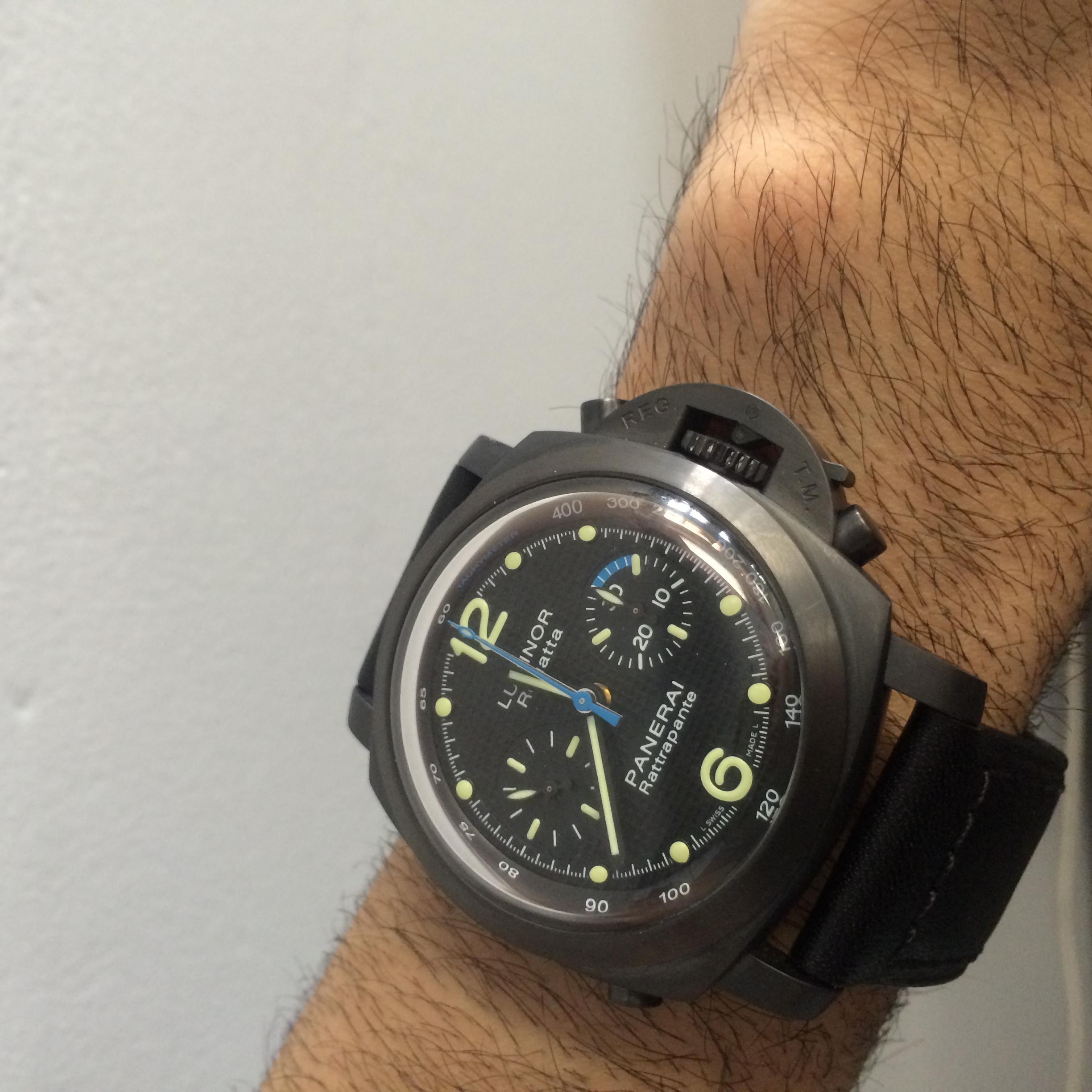 Panerai Pam 332 PVD Split Chronograph Regatta as Seen in Expendables by Stalone In Good Condition For Sale In West Hollywood, CA