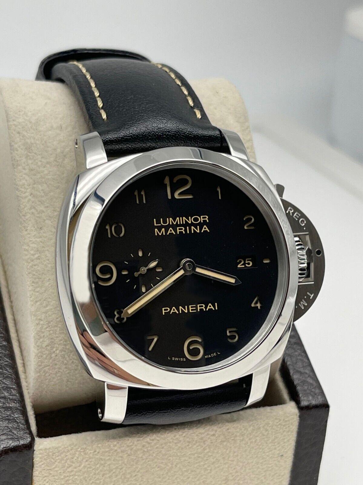 Style Number: PAM00359


Year: 2016

 

Model: Luminor Marina 1950

 

Case Material: Stainless Steel

 

Band: Black Leather

 

Bezel: Stainless Steel

 

Dial: Black with luminescent Arabic numerals

 

Face: Sapphire Crystal

 

Case Size: