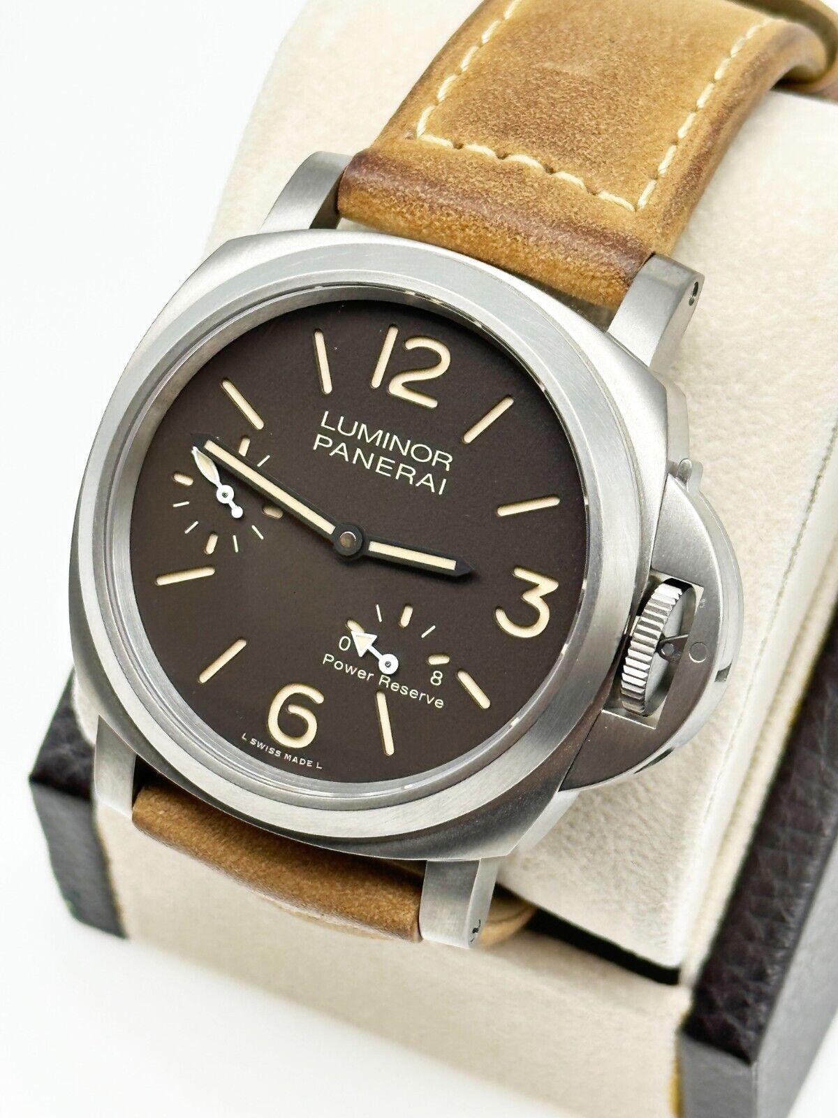 Style Number: PAM00797 / PAM797

Year: 2018

Model: Luminor 8 Day Power Reserve

Case Material: Titanium 

Band: Brown Leather 

Bezel:  Titanium 

Face: Sapphire Crystal 

Case Size: 44mm 
Includes: 

-Panerai Box & Booklet 

-Certified Appraisal