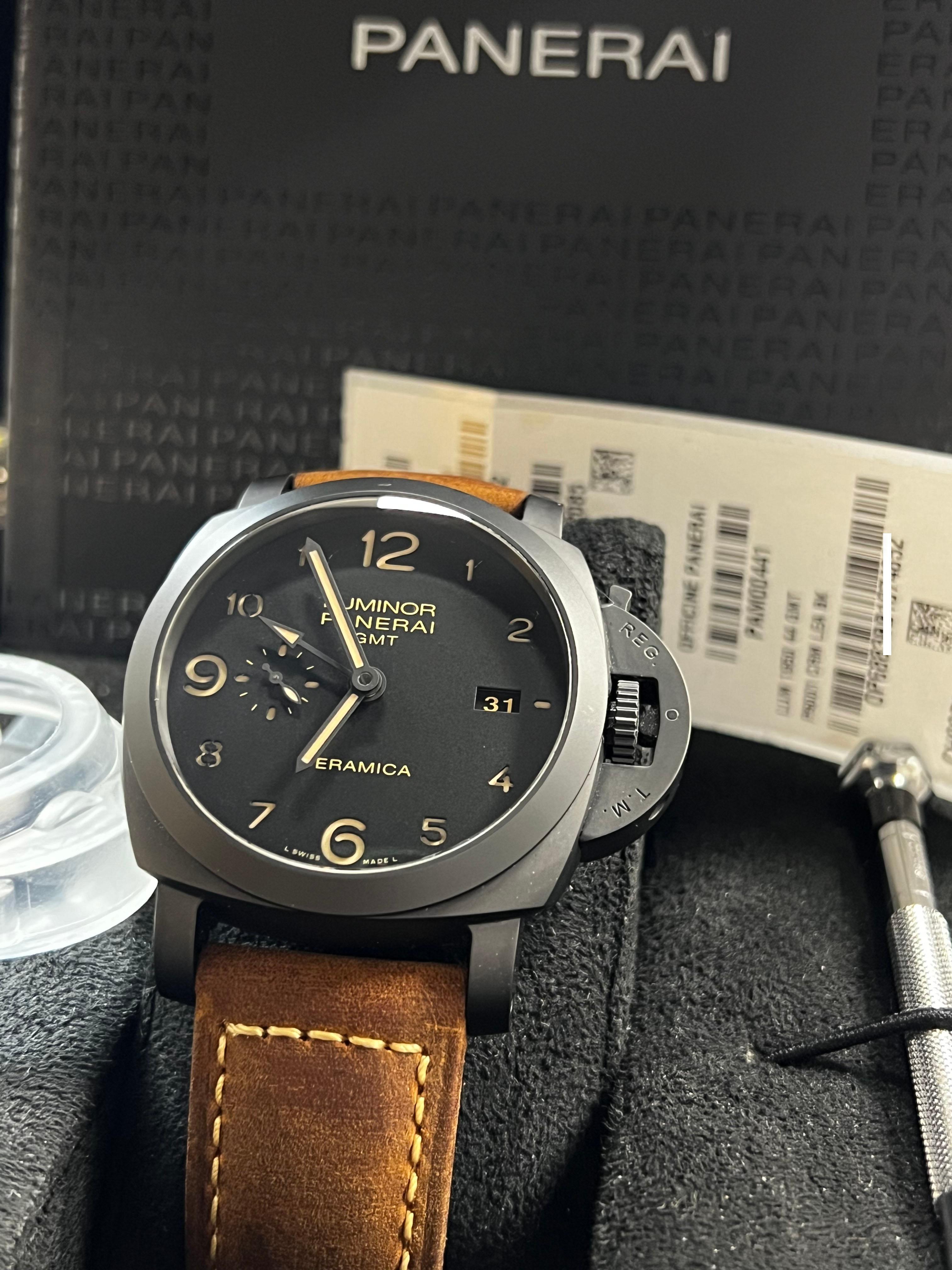 Style Number: PAM00441 / PAM441 


Year: Estimated 2010- Now

 

Model: Luminor 1950 3 Days Ceramica 

 

Case Material: Black Ceramic 

 

Band: Brown Leather 

 

Bezel:  Black Ceramic 

 

Dial: Black

 

Face: Sapphire Crystal 

 

Case Size: