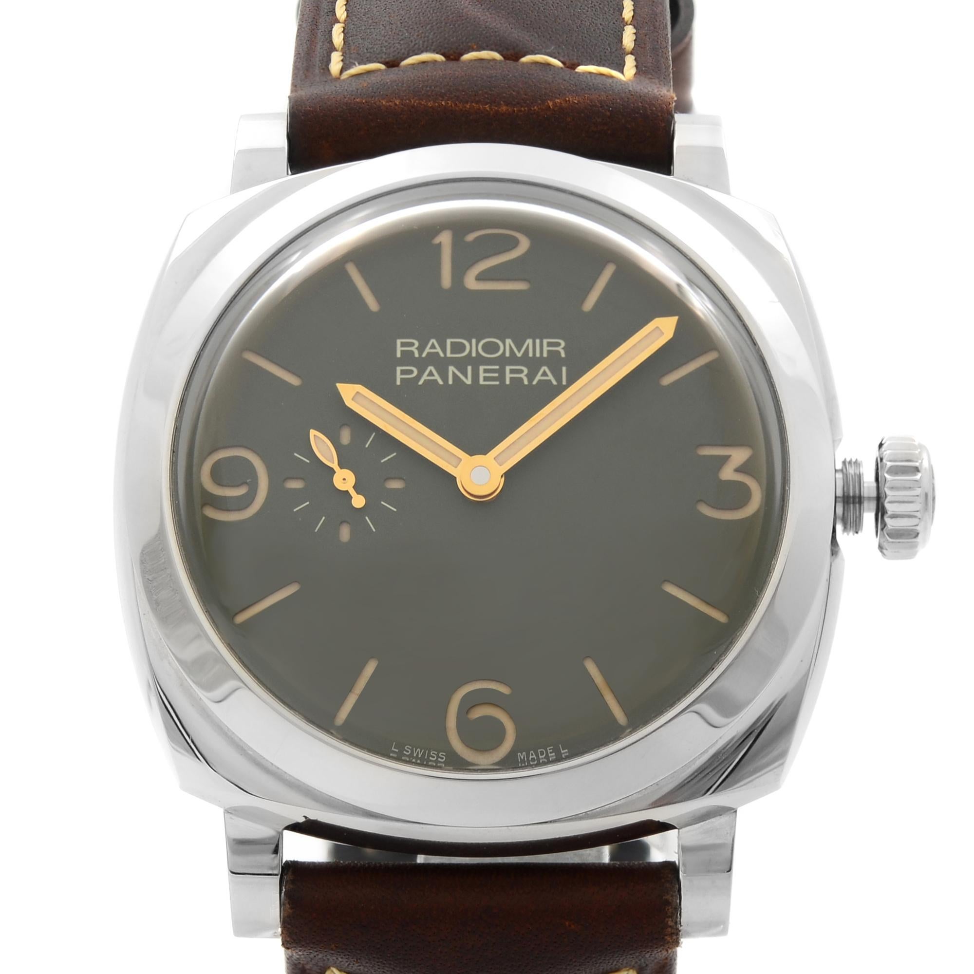 This pre-owned Panerai Radiomir PAM00995 is a beautiful men's timepiece that is powered by mechanical (automatic) movement which is cased in a stainless steel case. It has a round shape face, small seconds subdial dial and has hand sticks & numerals