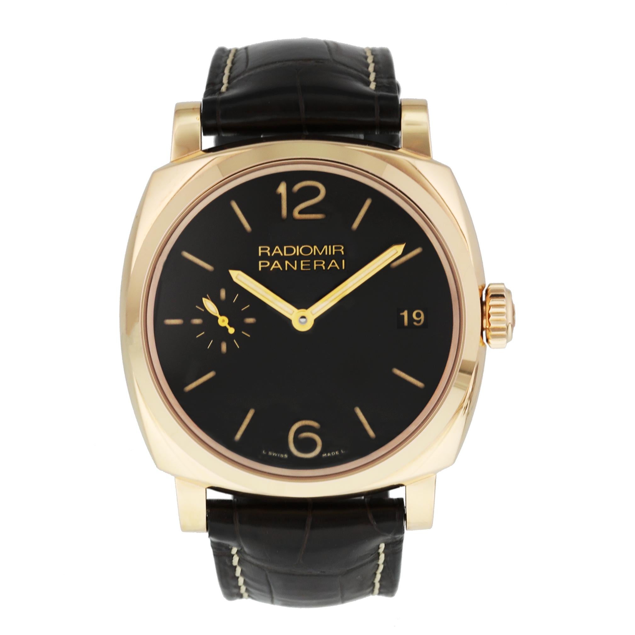 Panerai Radiomir 1940 PAM515 3 Days Oro Rosso Men's Watch Box and Papers In Excellent Condition For Sale In New York, NY