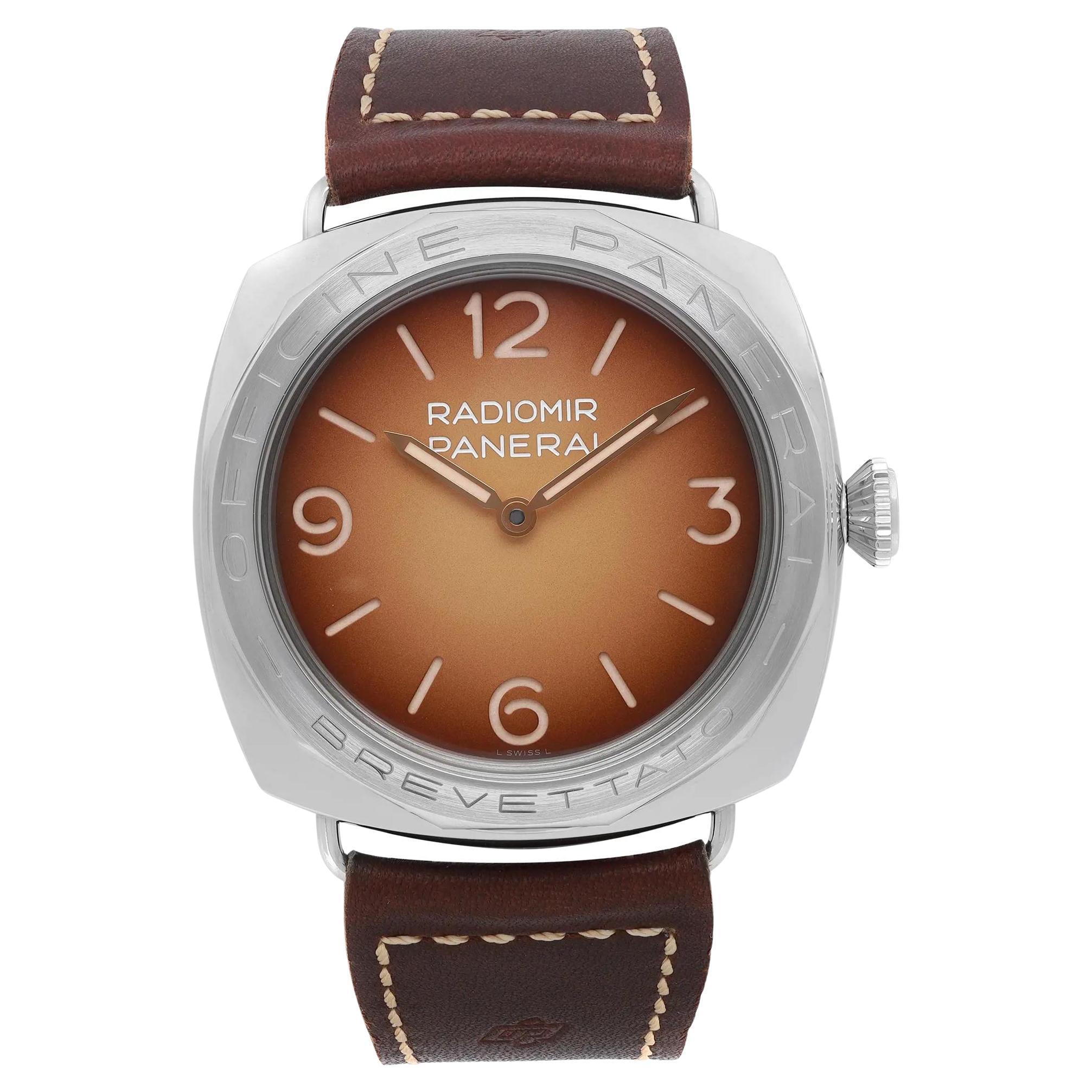 Panerai Radiomir 3 Tage Acciaio Brevett Brown Dial Hand Wind Herrenuhr PAM00687 im Angebot