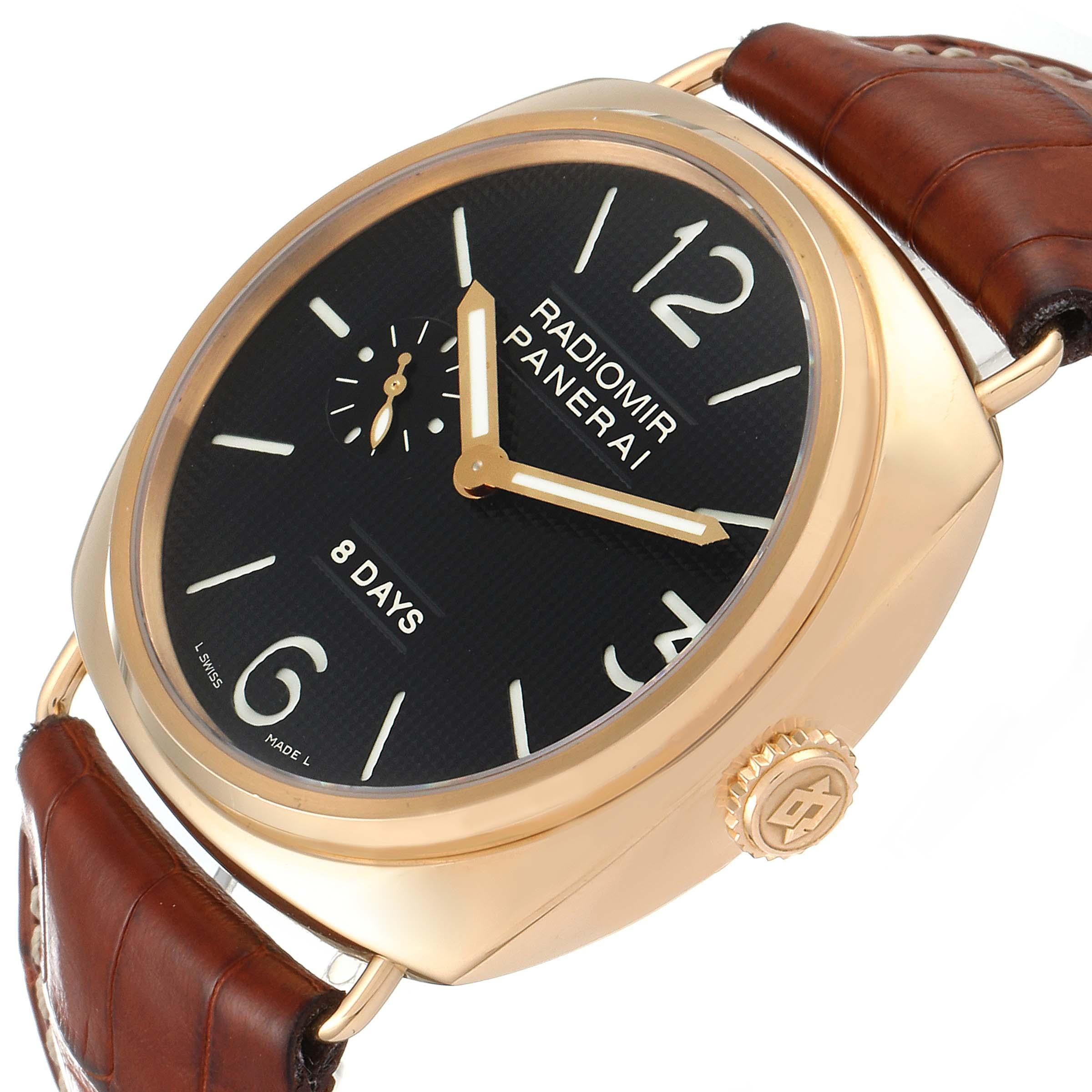 Panerai Radiomir 8 Days 18k Rose Gold Mens Watch PAM00197 In Excellent Condition For Sale In Atlanta, GA