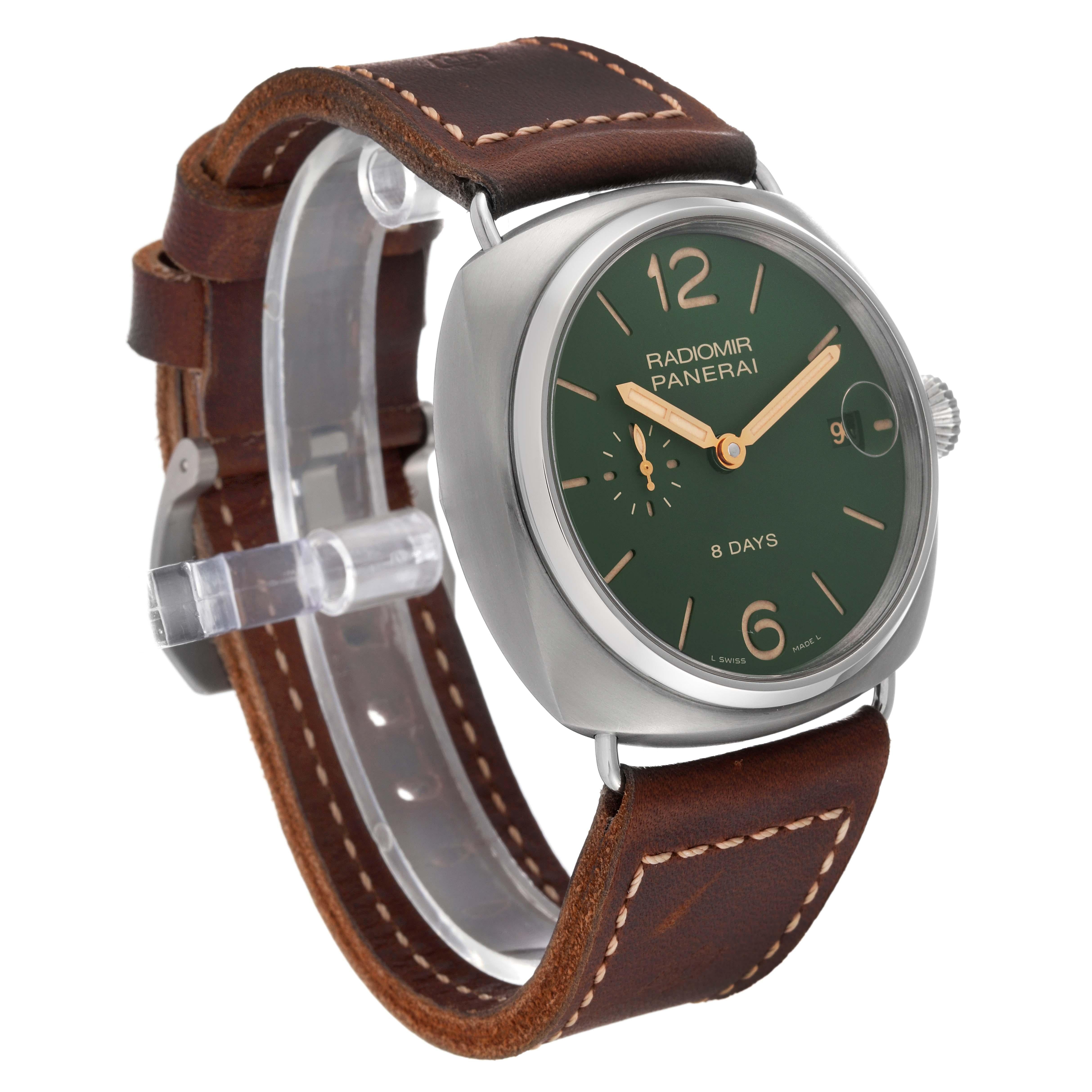 Panerai Radiomir 8 Days Green Dial Titanium Mens Watch PAM00735 Box Papers In Excellent Condition For Sale In Atlanta, GA