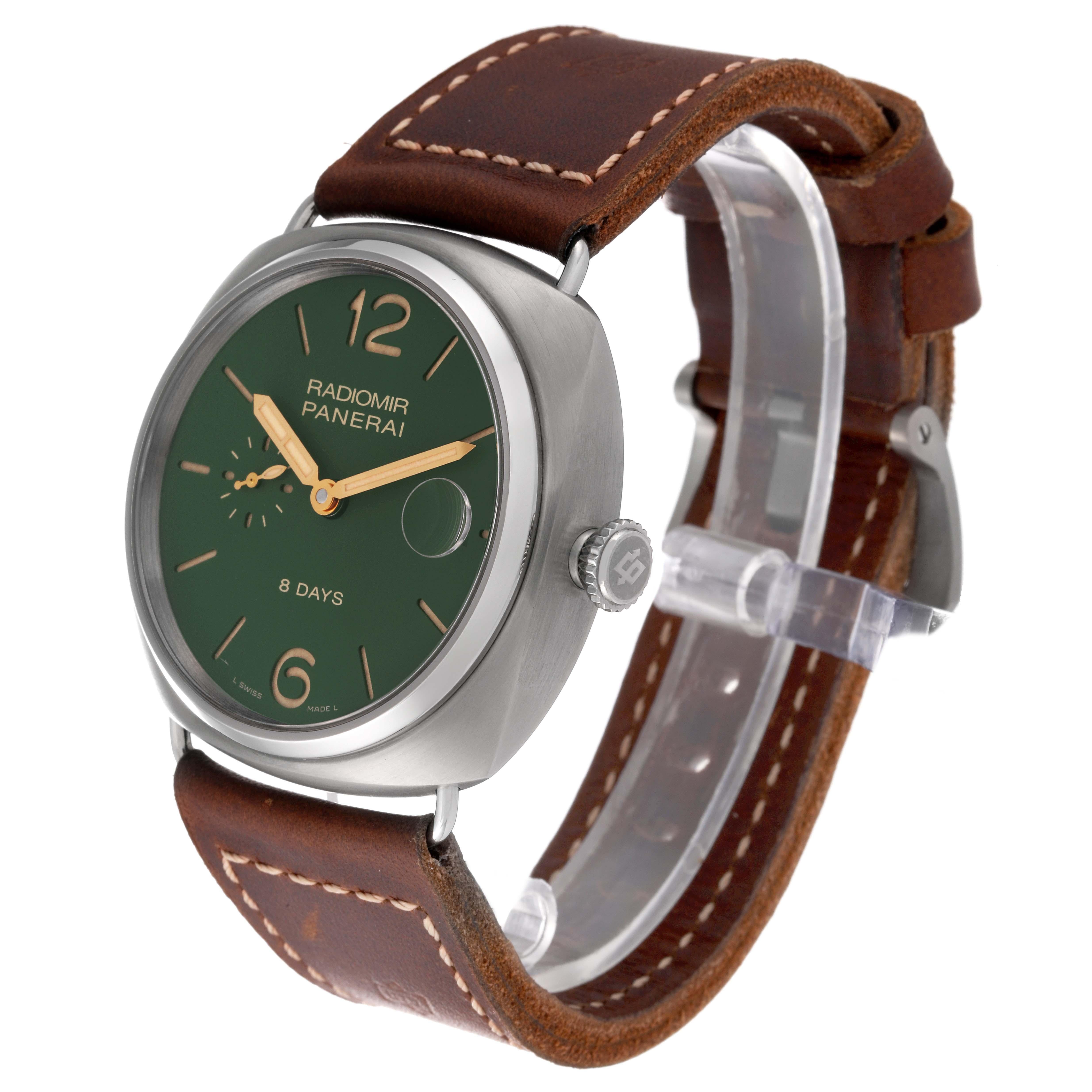 Men's Panerai Radiomir 8 Days Green Dial Titanium Mens Watch PAM00735 Box Papers For Sale