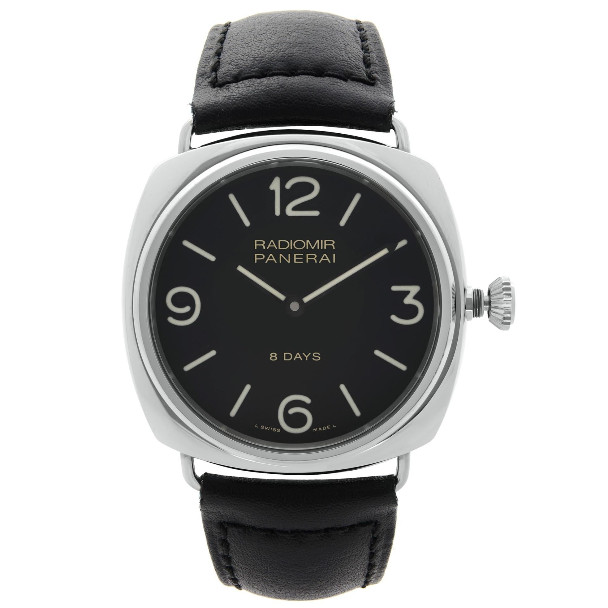 Panerai Radiomir 8 Days Stainless Steel Black Dial Hand Wind Mens Watch PAM00610 For Sale